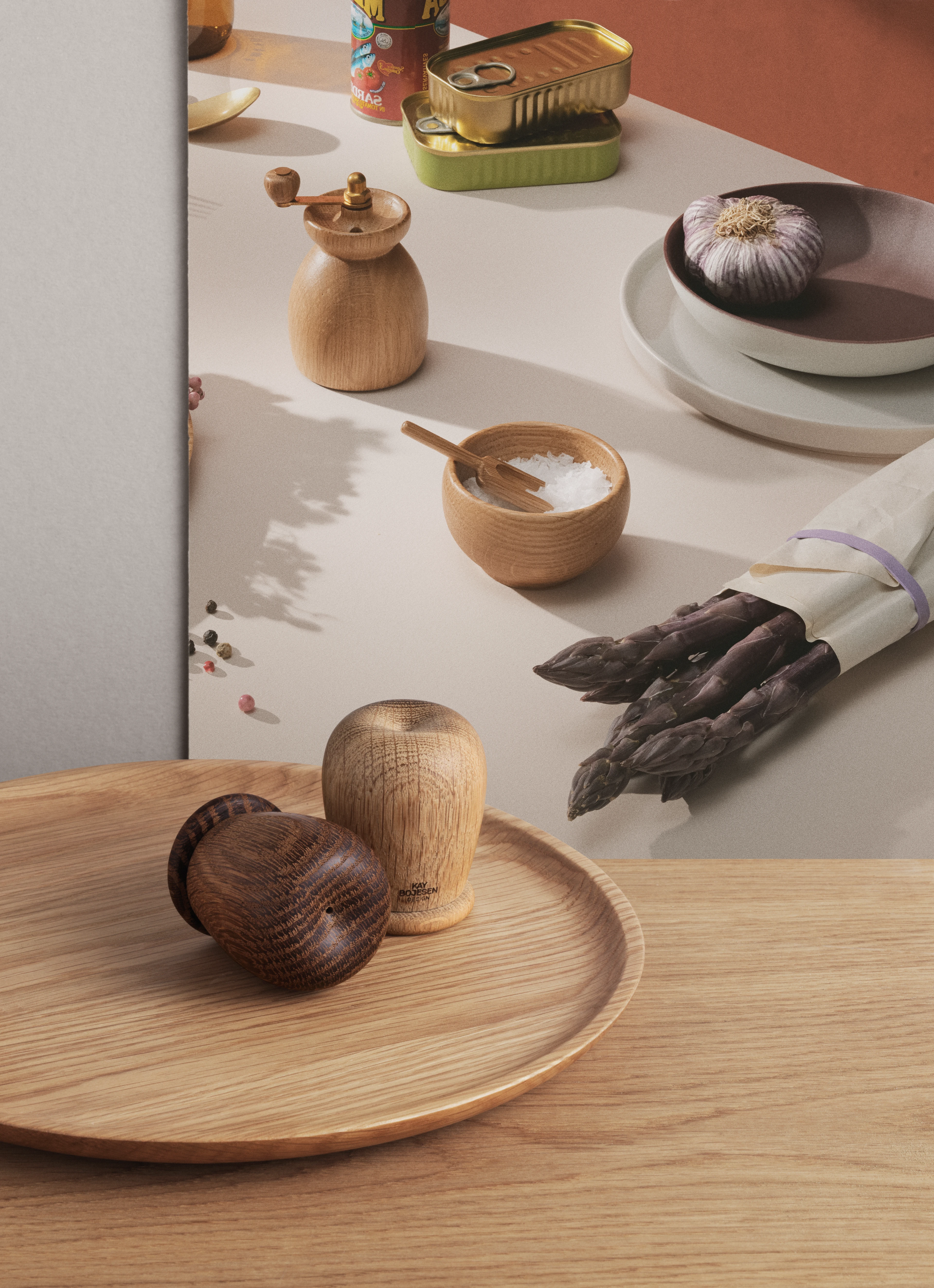 Salt and pepper set H6 cm from Kay Bojesen in Oak/Smoked oak color, made of Wood