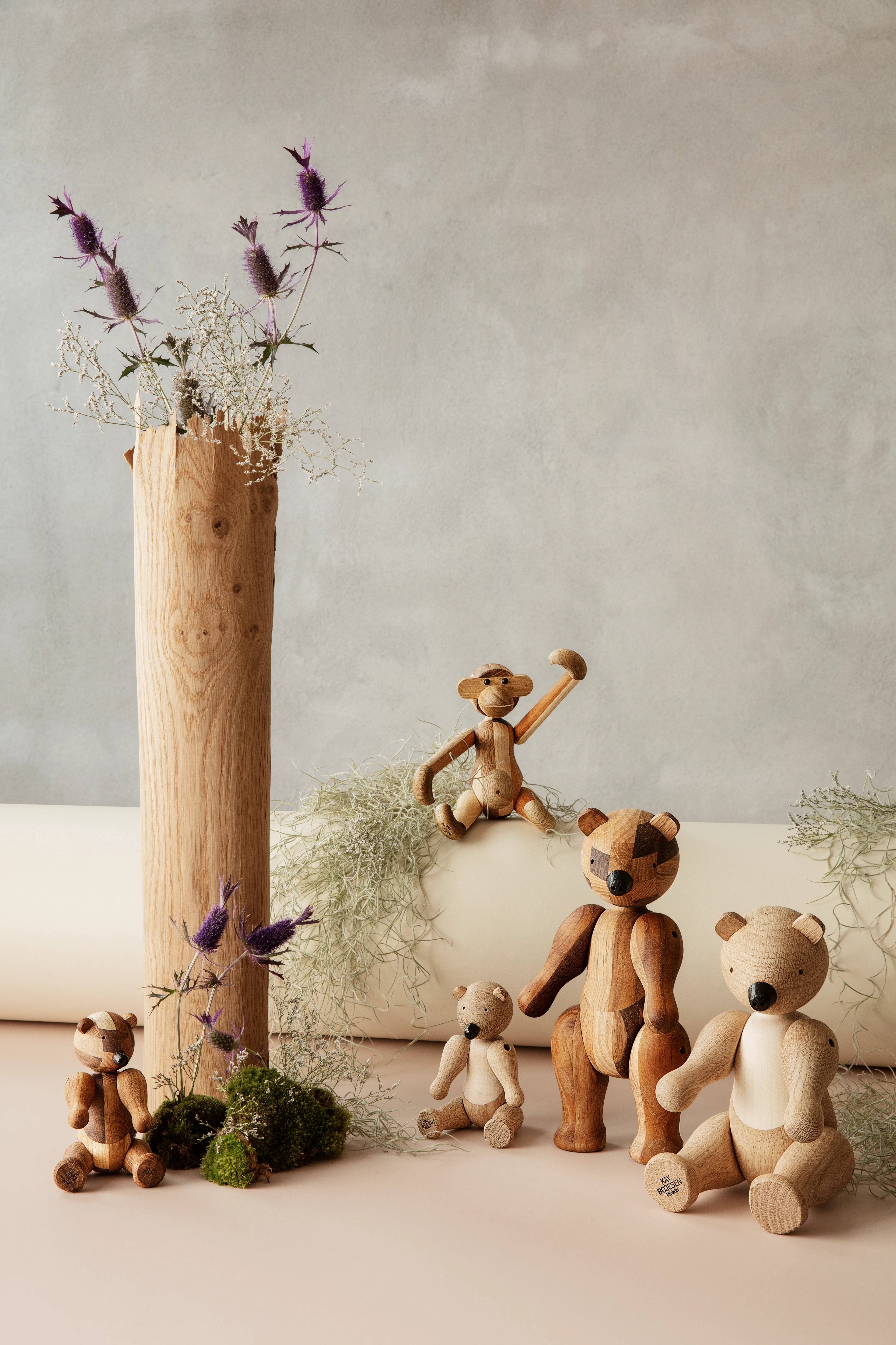 Kay Bojesen wooden figures bear, reworked bear and reworked monkey