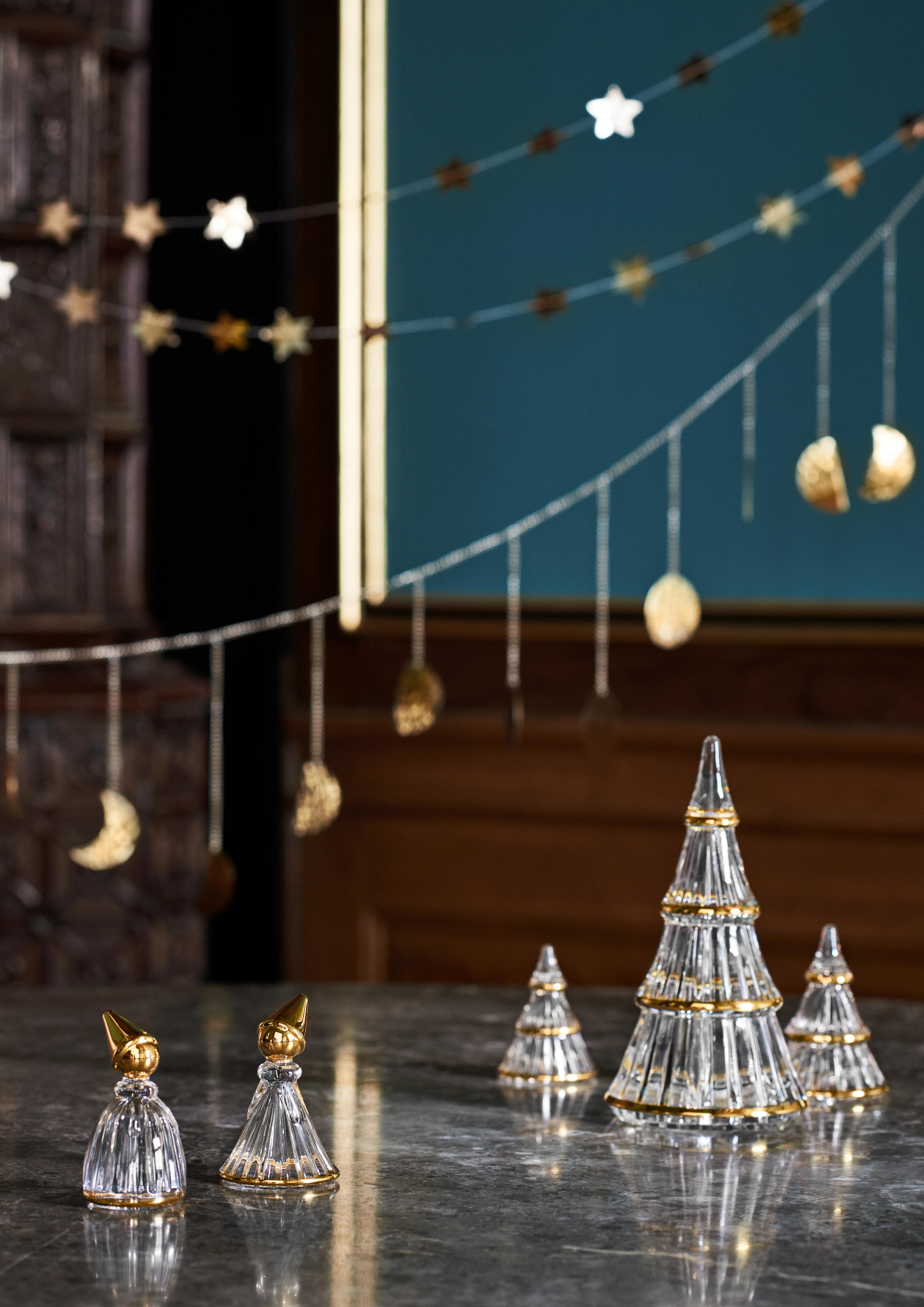 Christmas tree xlarge from Holmegaard in Clear with gold color, made of Glass
