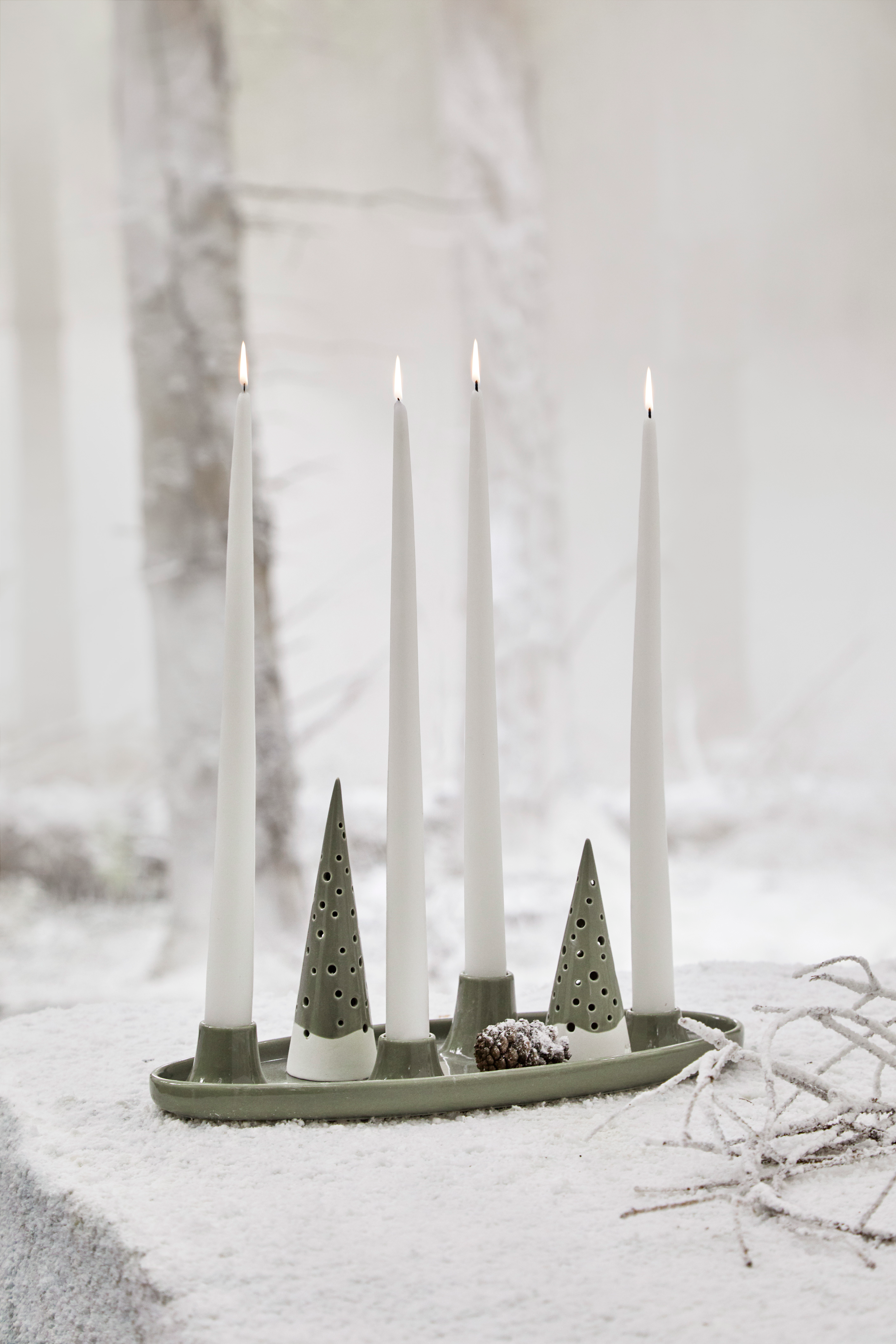 Kähler Nobili Oval advent candle holder 33x13 olive green