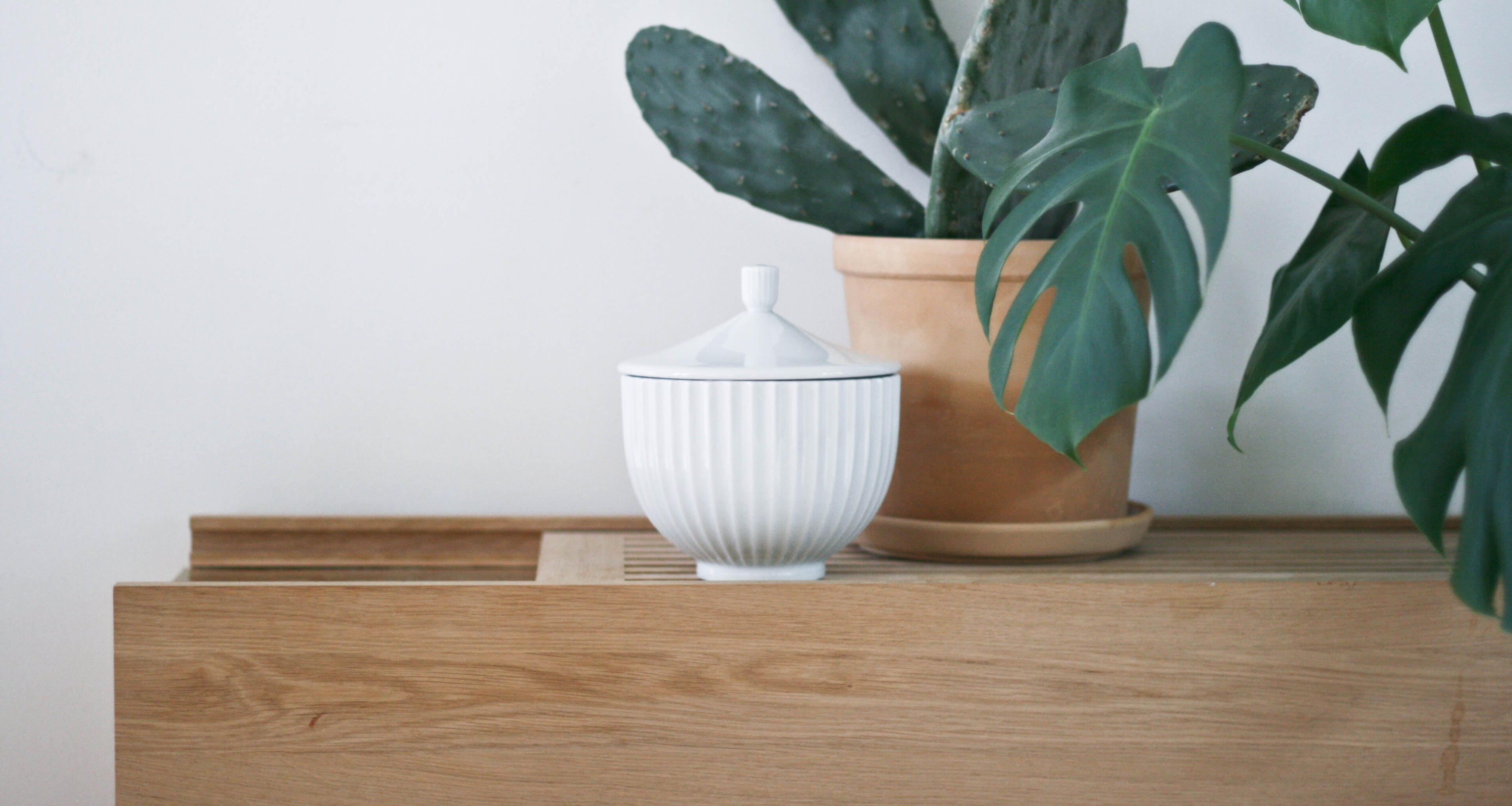 White porcelain jar with grooves