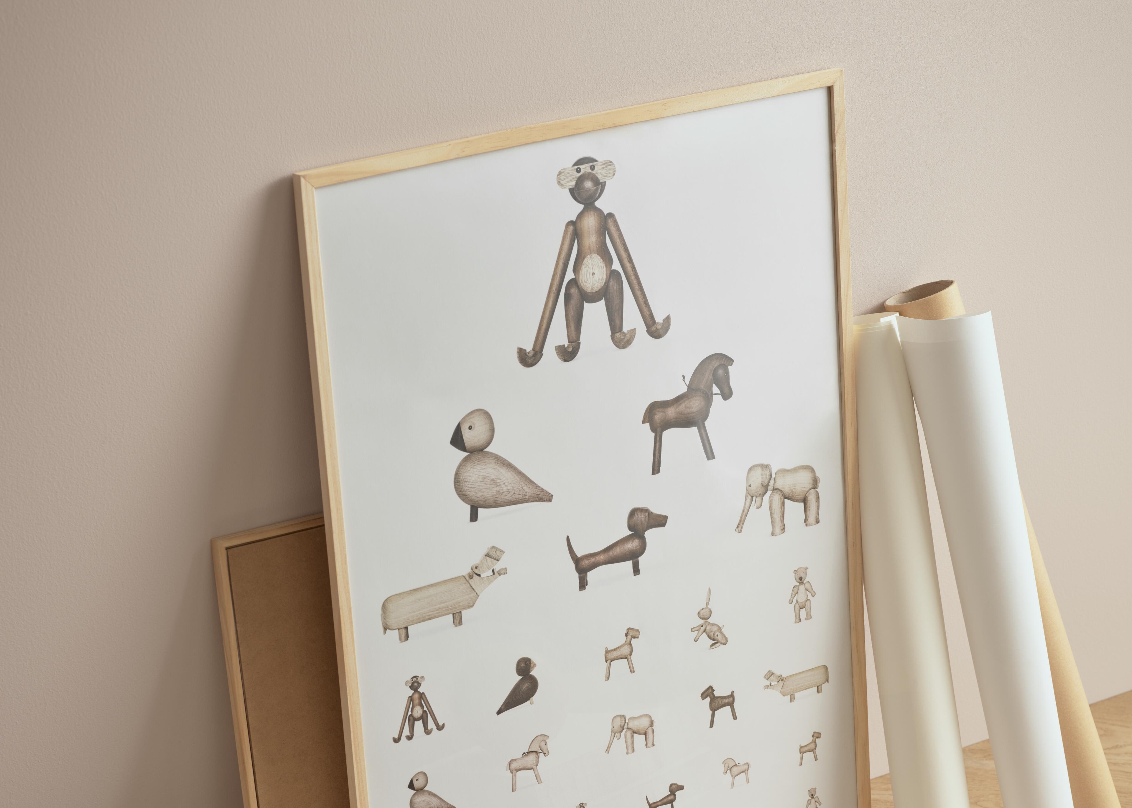 Kinderposter von Kay Bojesen mit Tiermotiv aus Holz