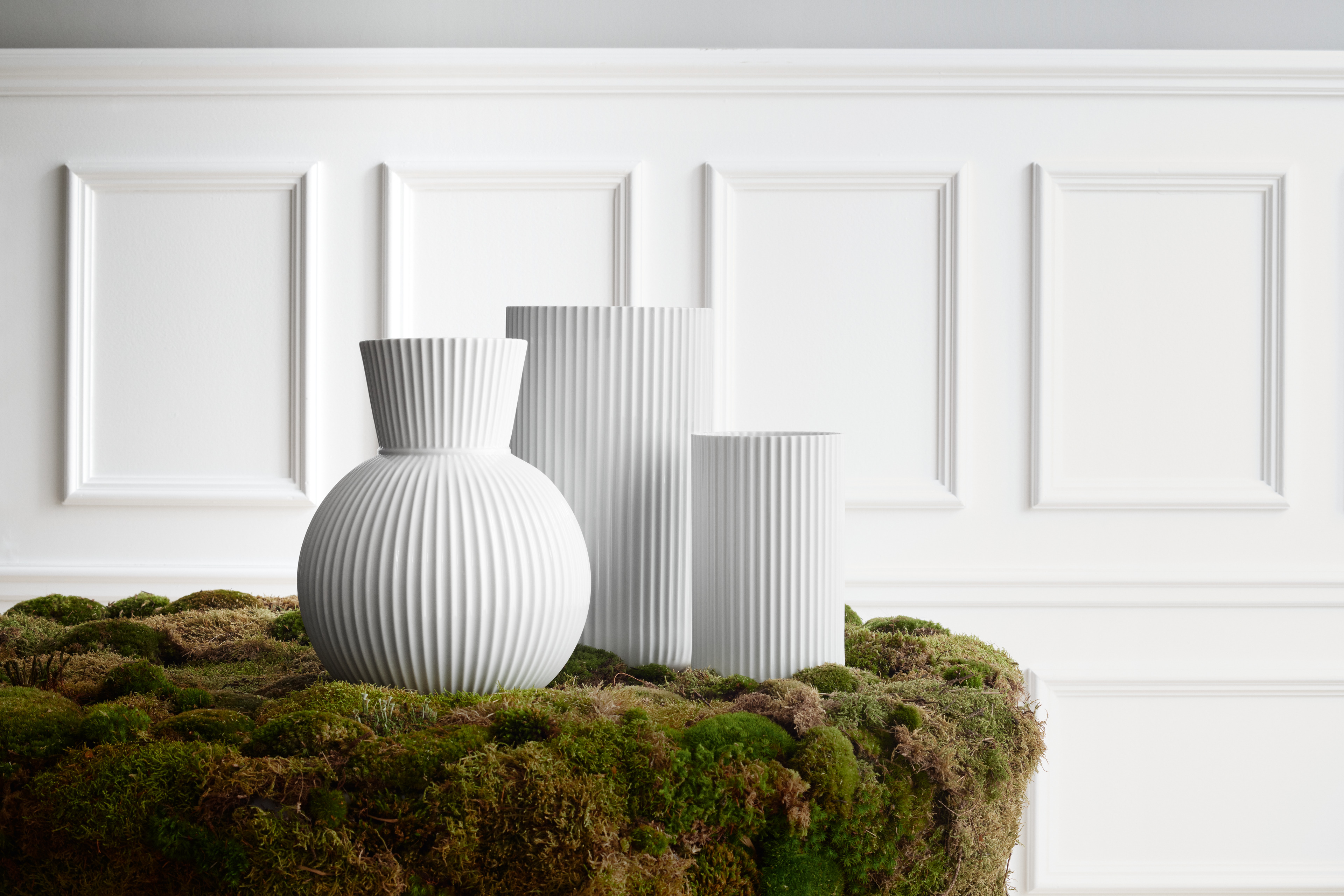 Lyngby vases and Tura vase from Lyngby Porcelæn on moss