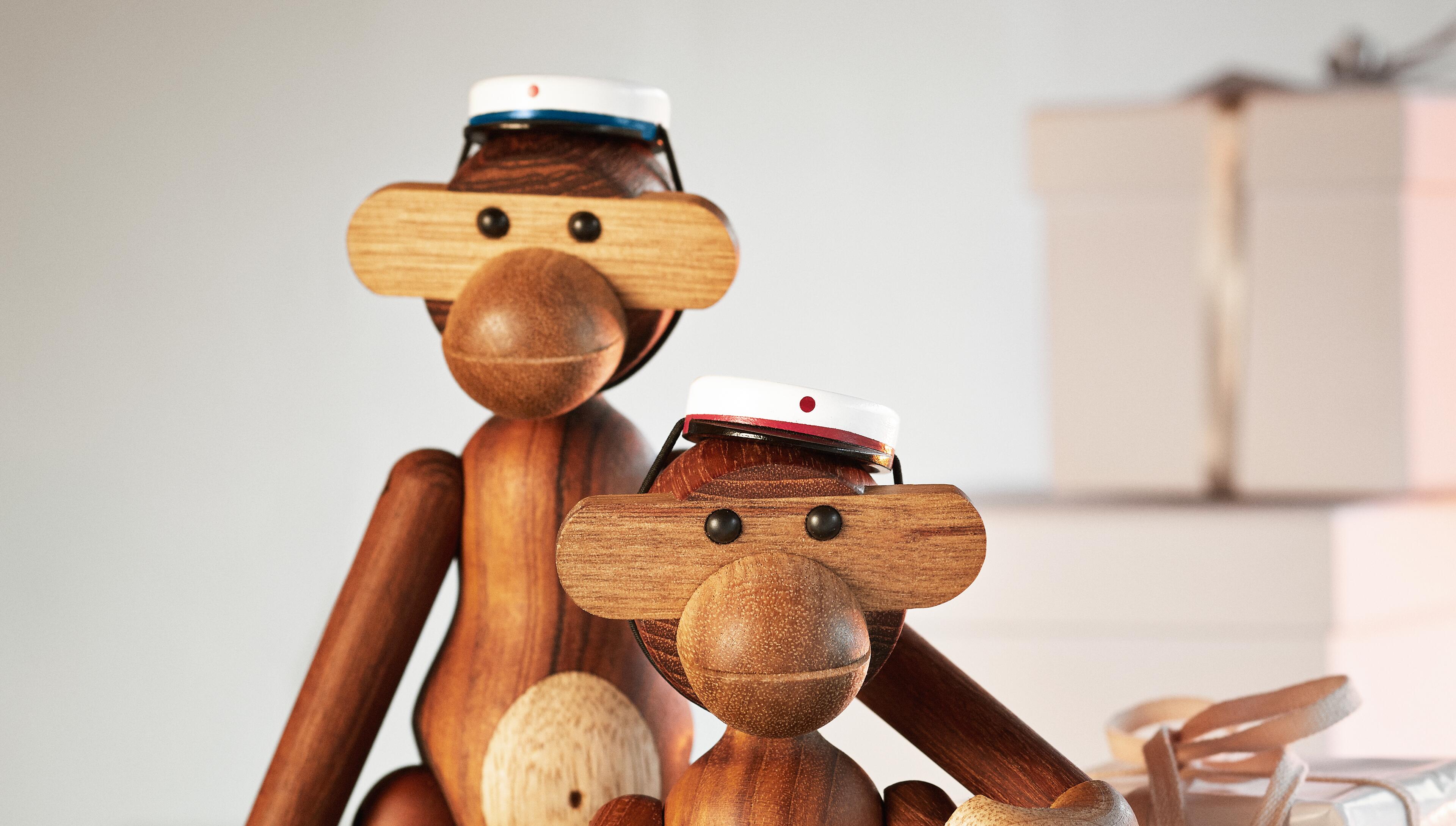 Kay Bojesen monkeys with graduation hat in blue and red. High school graduation gift idea.