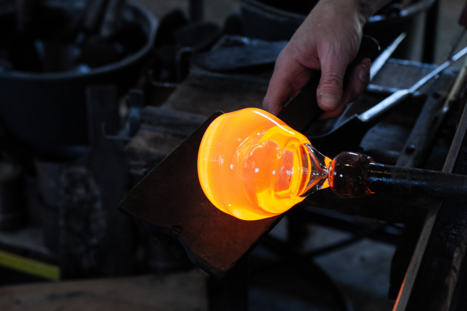 Mouth blown glass at Holmegaard glassworks