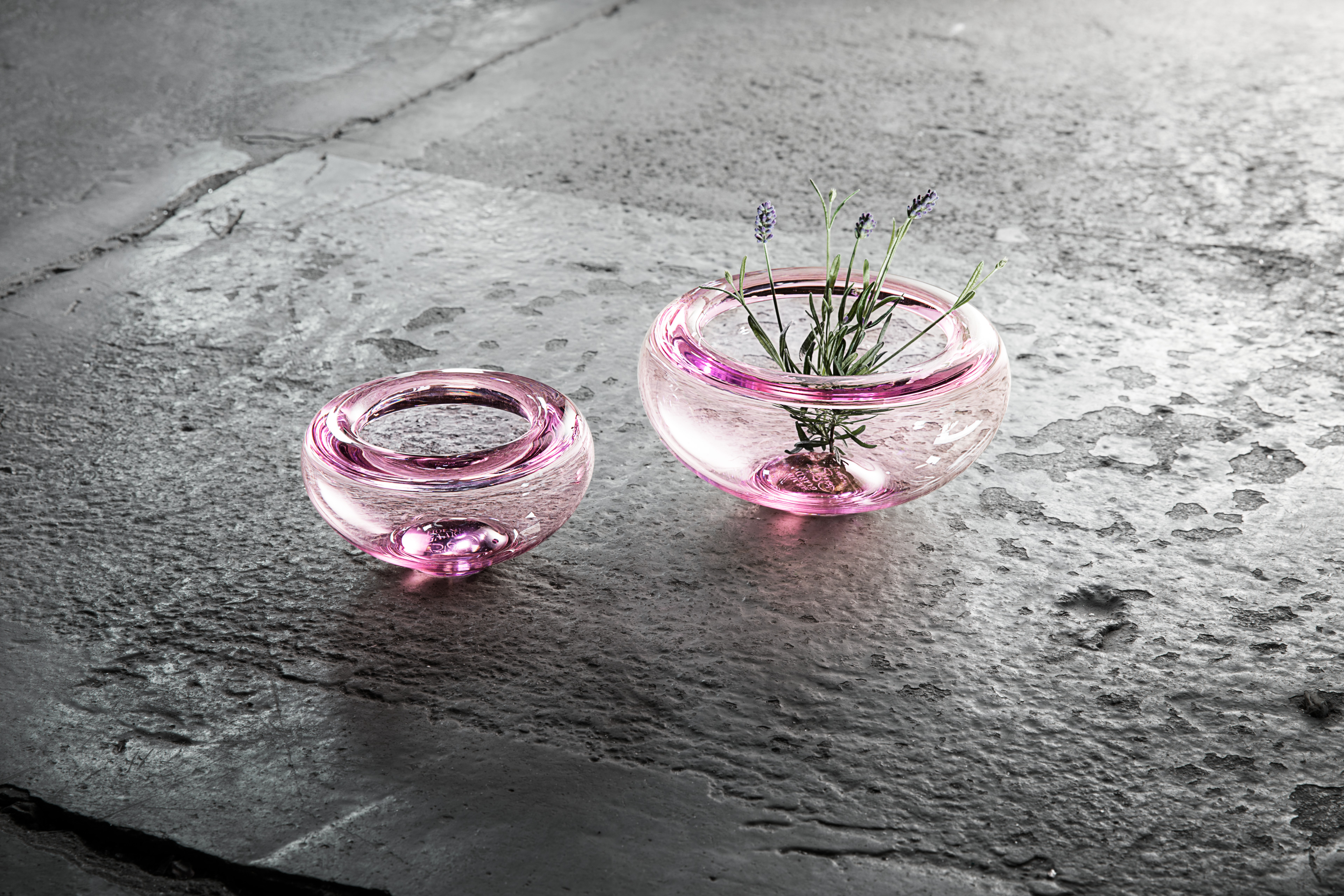 Two bowls in pink from Holmegaard Archives