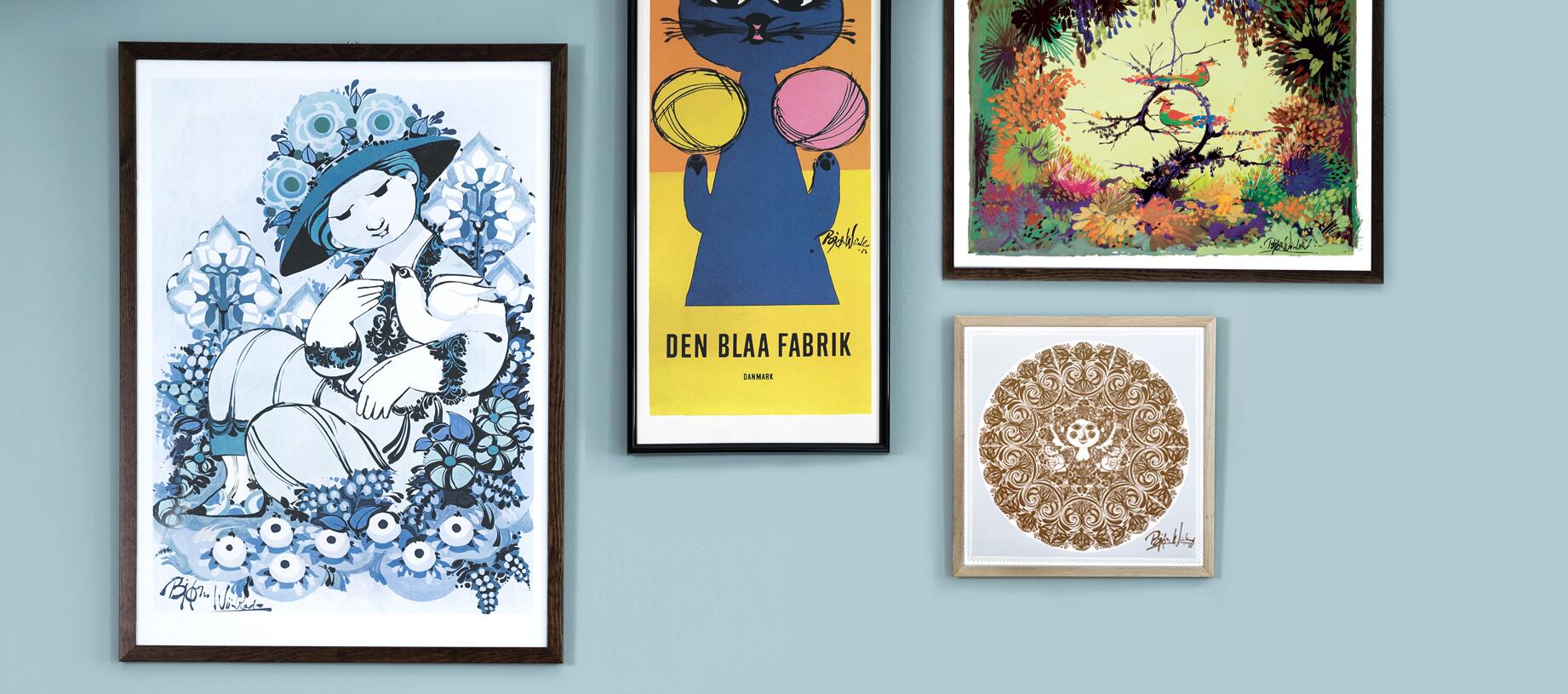 Bjørn Wiinblad plakater i forskellige farver og motiver.