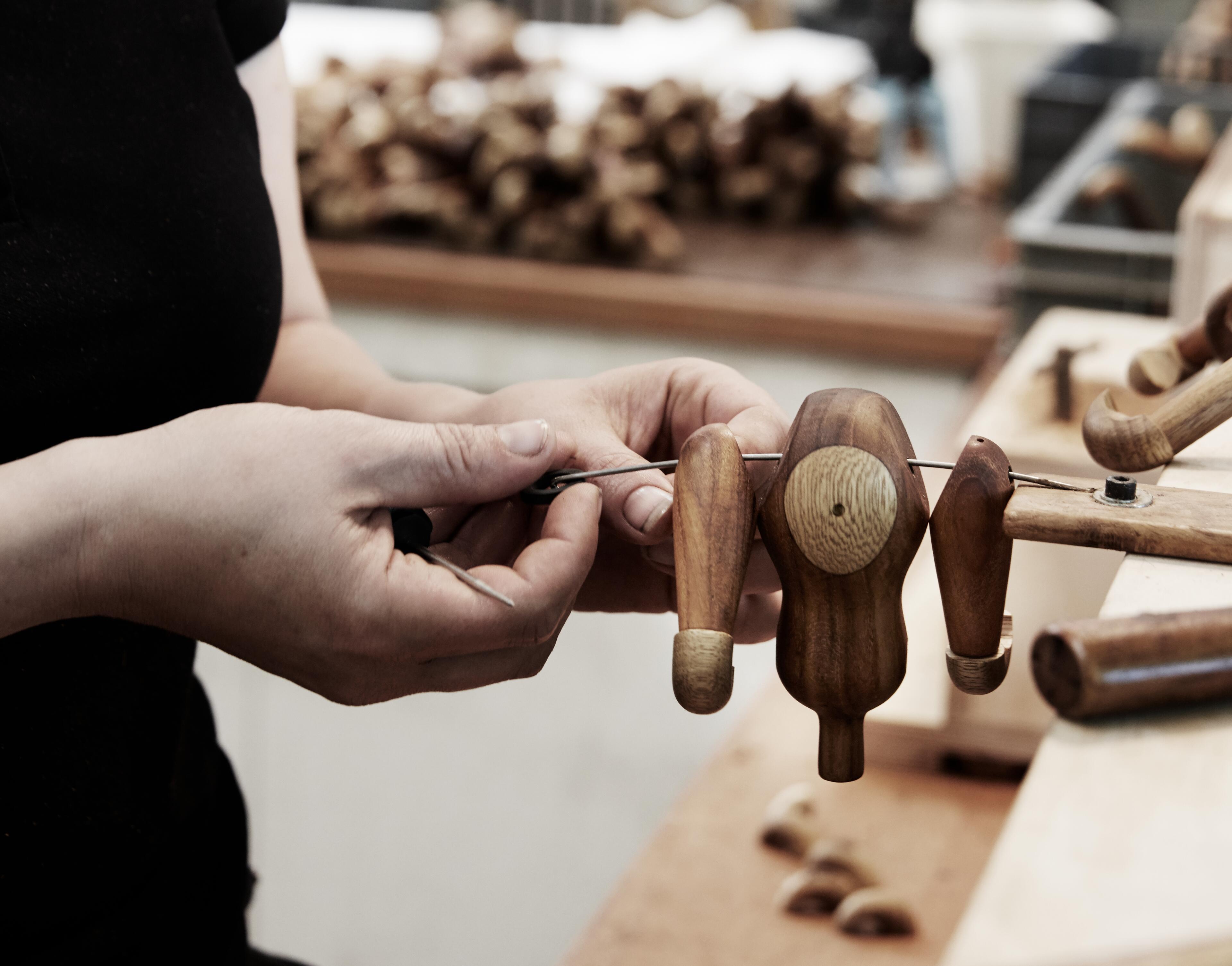 Monkey in production, Wooden animals, Kay Bojesen