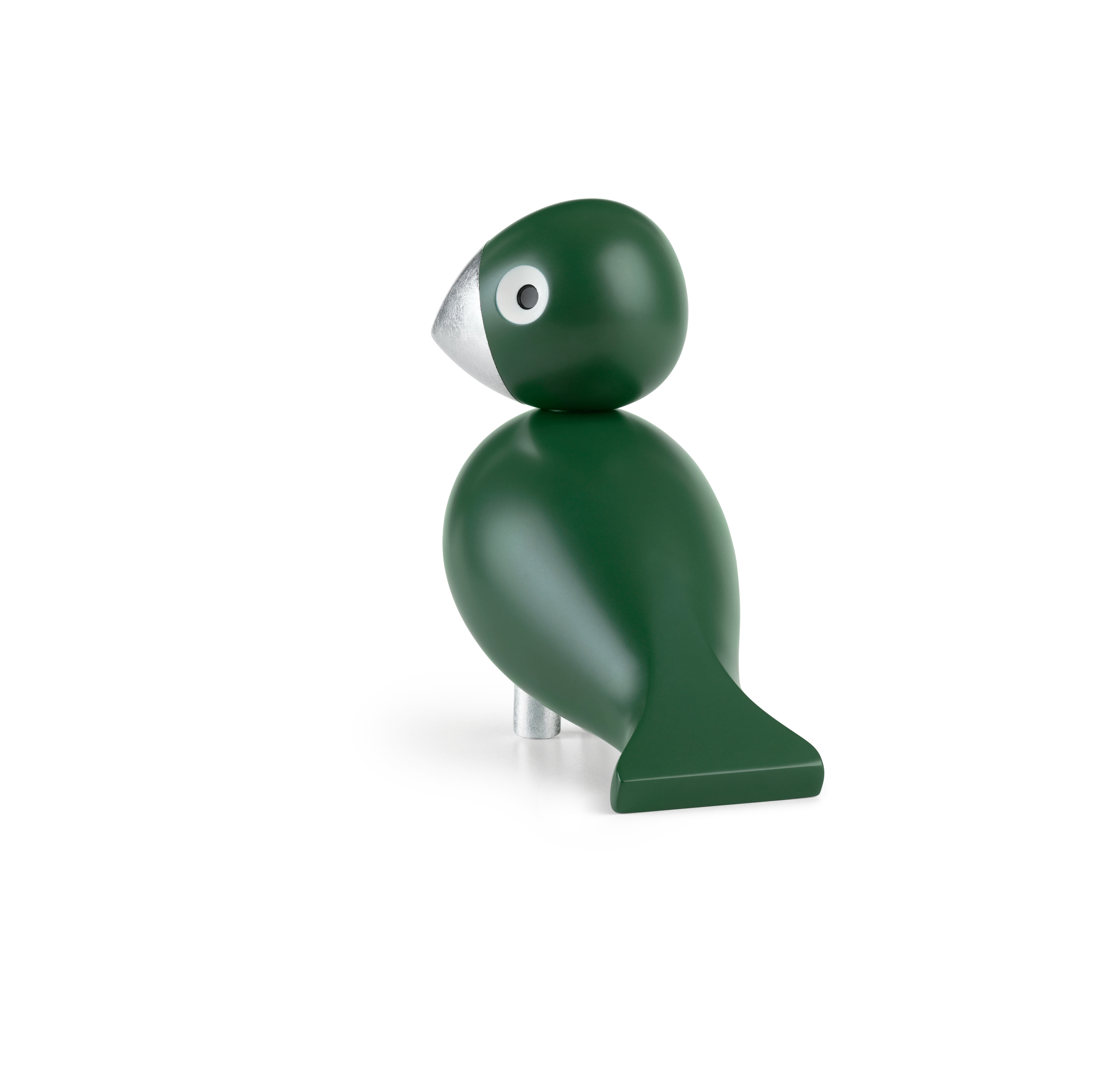 Georg Singvogel H15.5 cm von Kay Bojesen in der Farbe Grün/Silber, hergestellt aus Holz