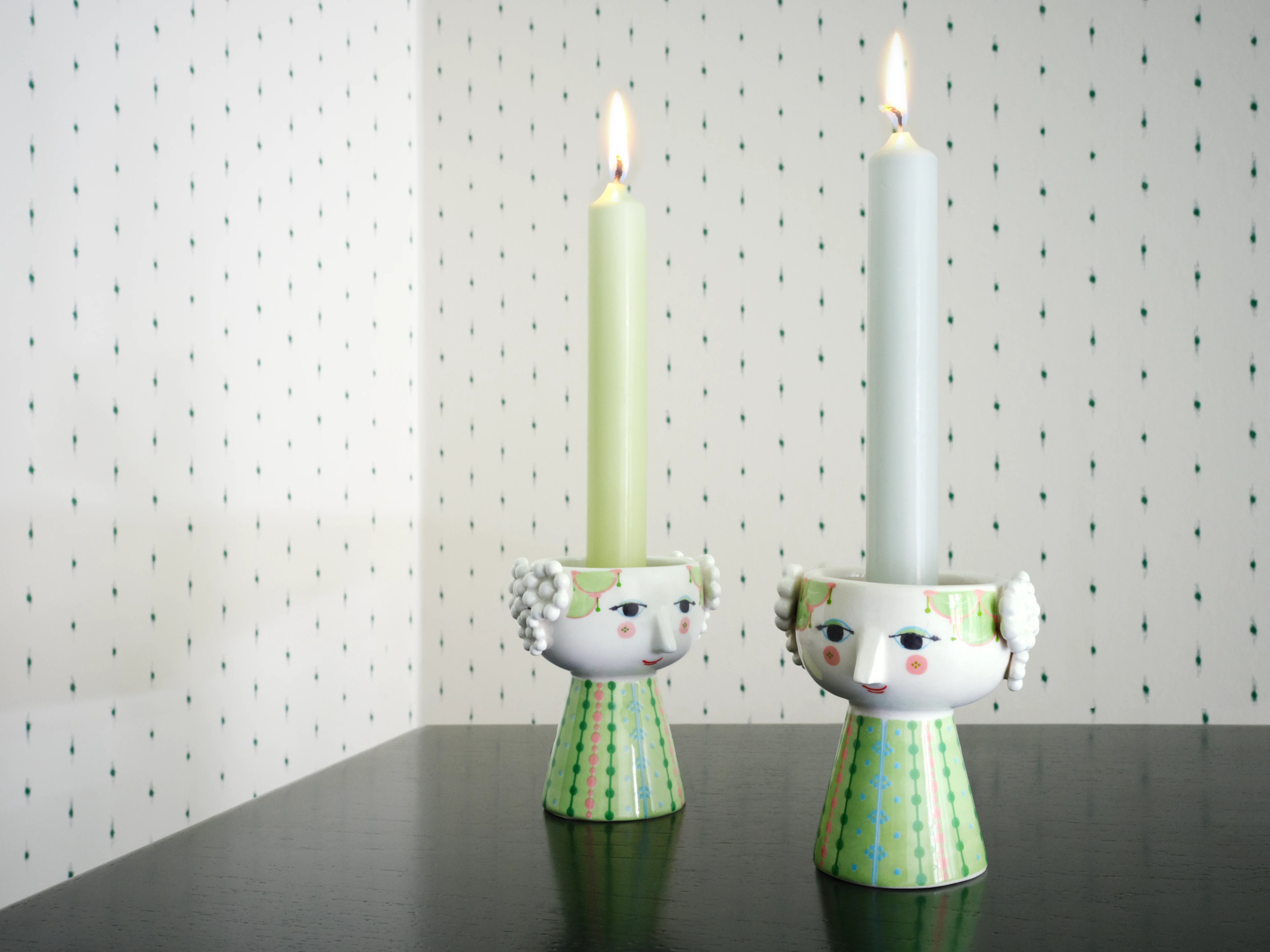 Candle holder H9.5 cm from Bjørn Wiinblad in Light green color, made of Ceramics