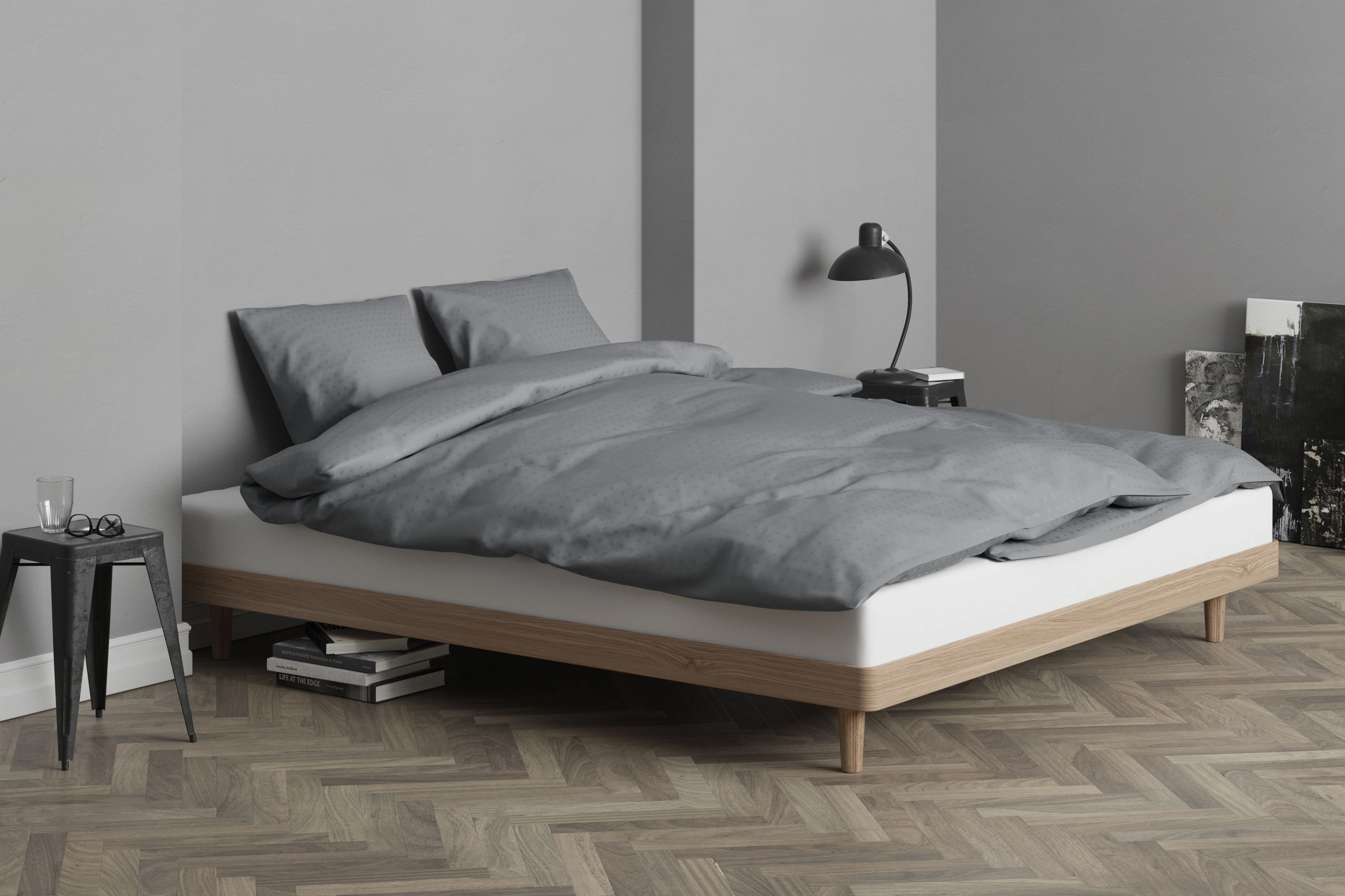 Påslakanset 200x200 cm från JUNA i färgen Mörkgrå, tillverkad av Bomull