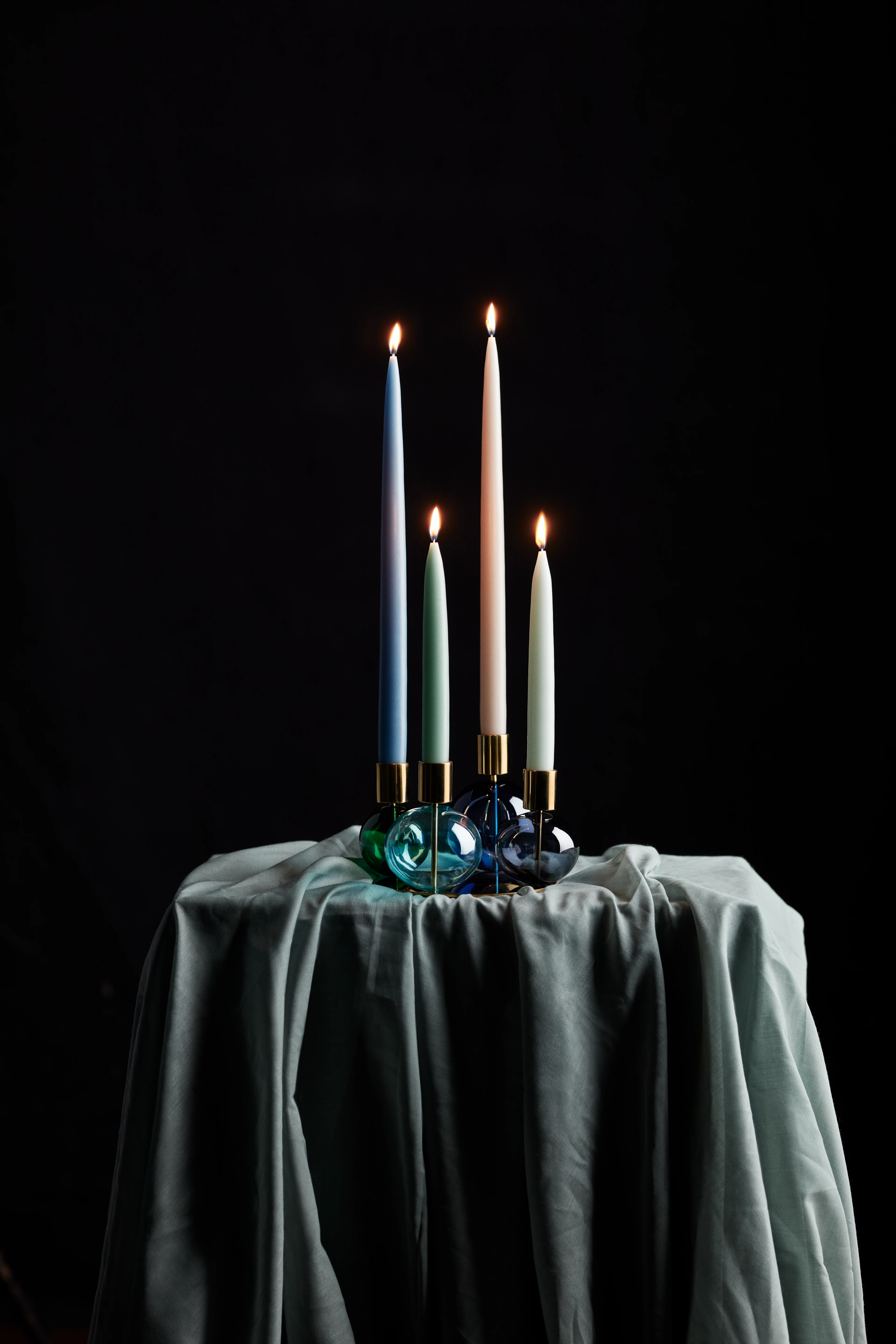 4-armed candle holder Ø17.5 cm from Holmegaard in Blue/Green color, made of Glass