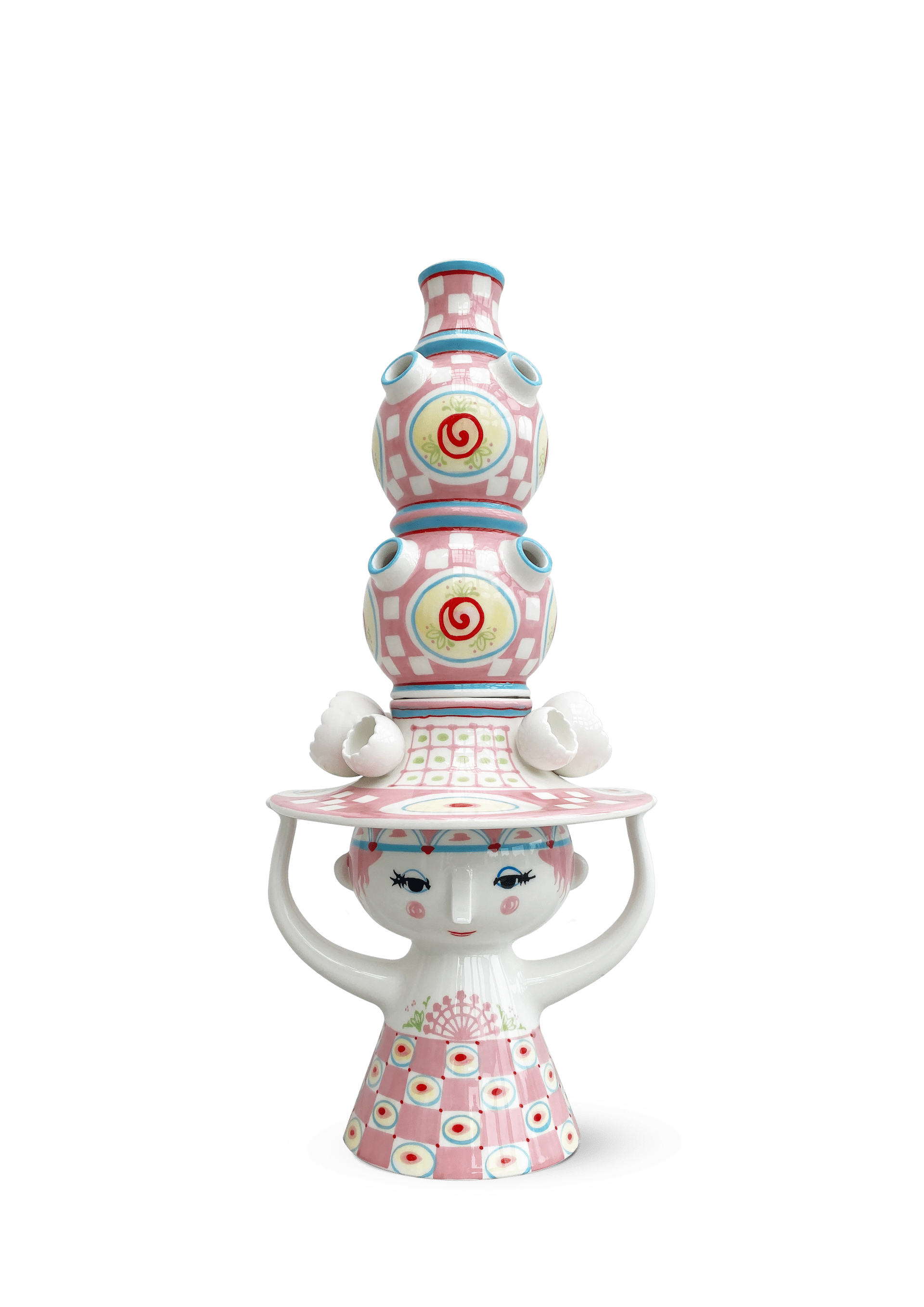 Bjørn Wiinblad Vase H50 cm in Pink from serie Lady with hat