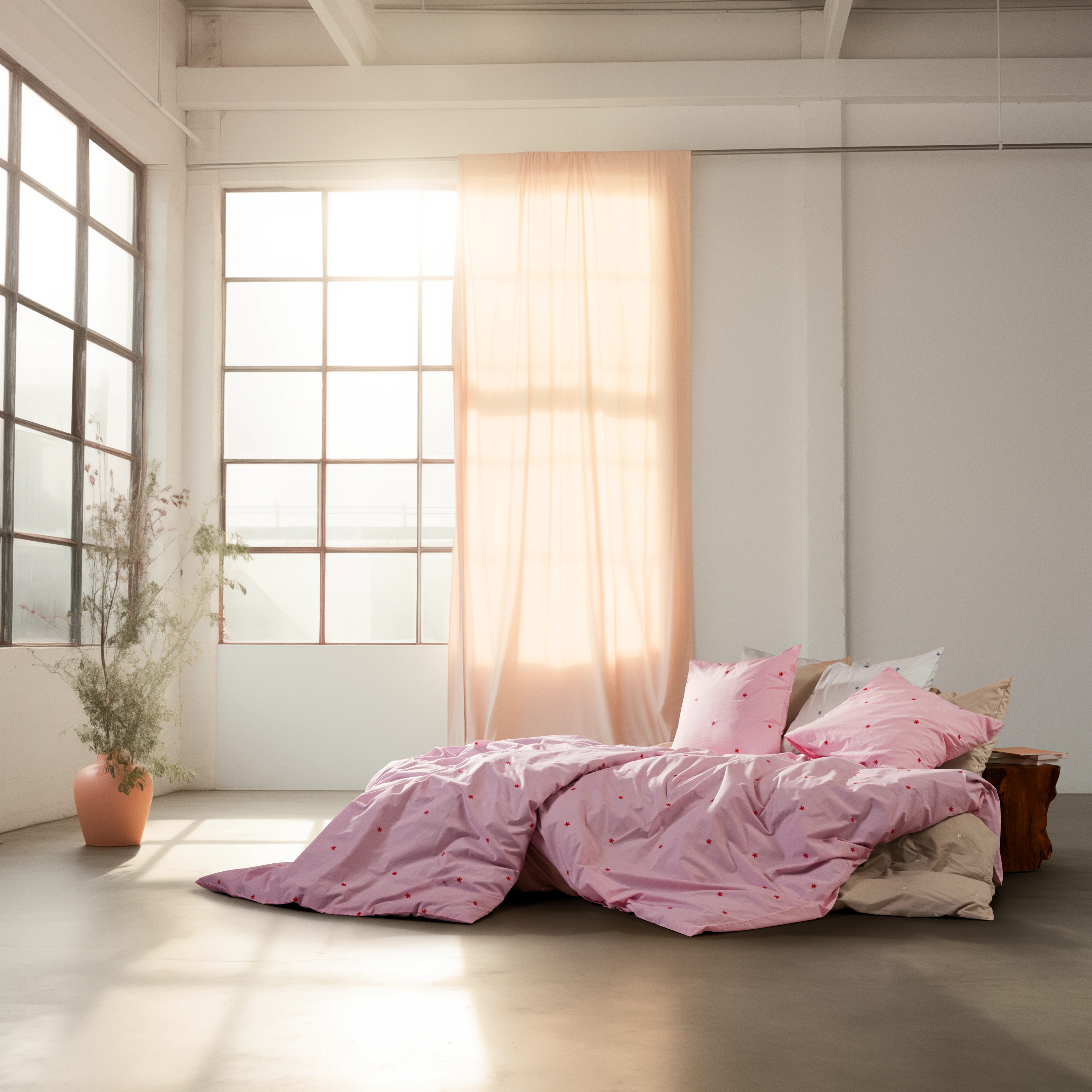 Påslakanset 200x220 cm från JUNA i färgen Pink/Röd, tillverkad av Bomull