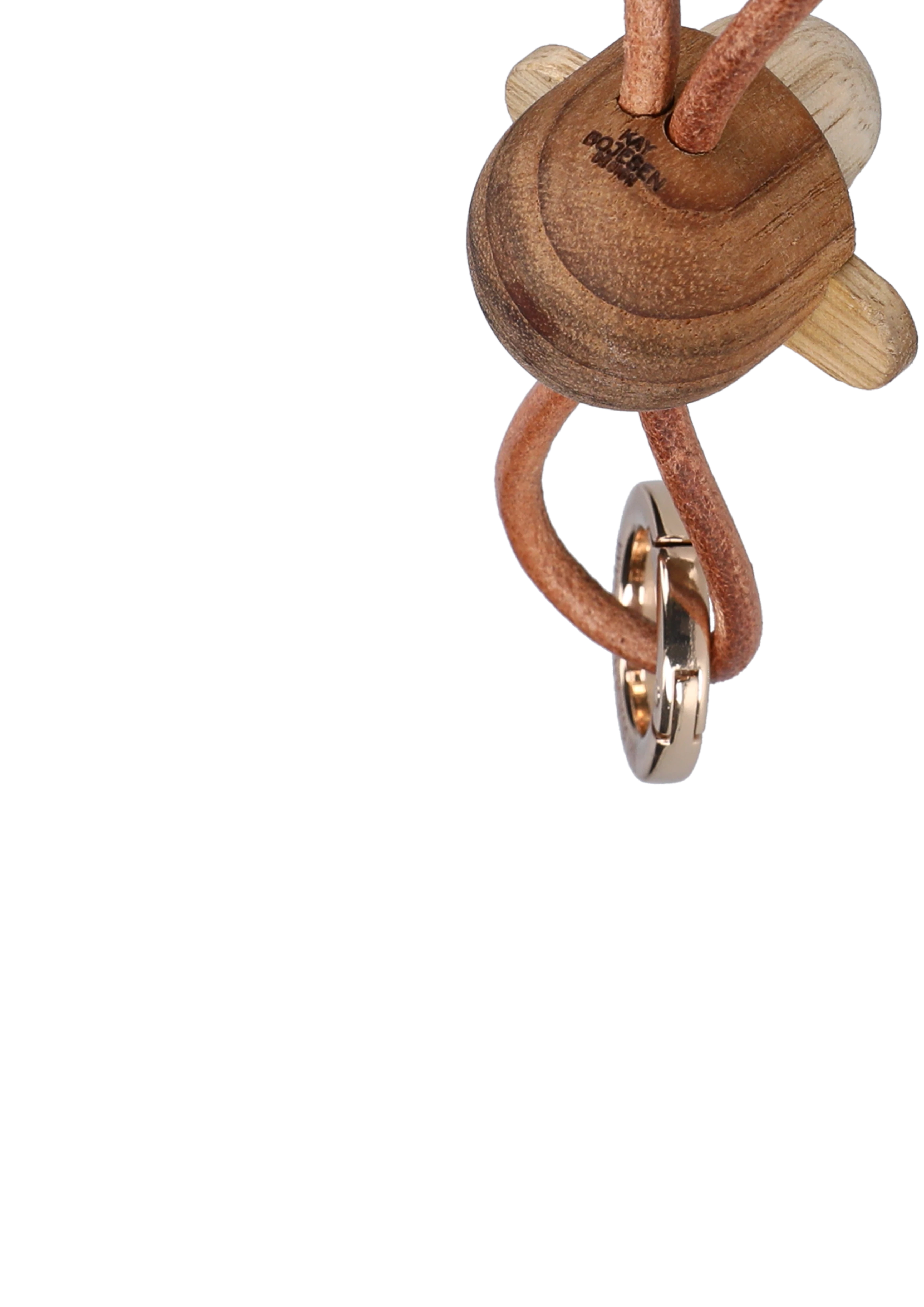 Ape gull nøkkelring med naturlær fra Kay Bojesen i fargen Teak/Limba, laget av Tre