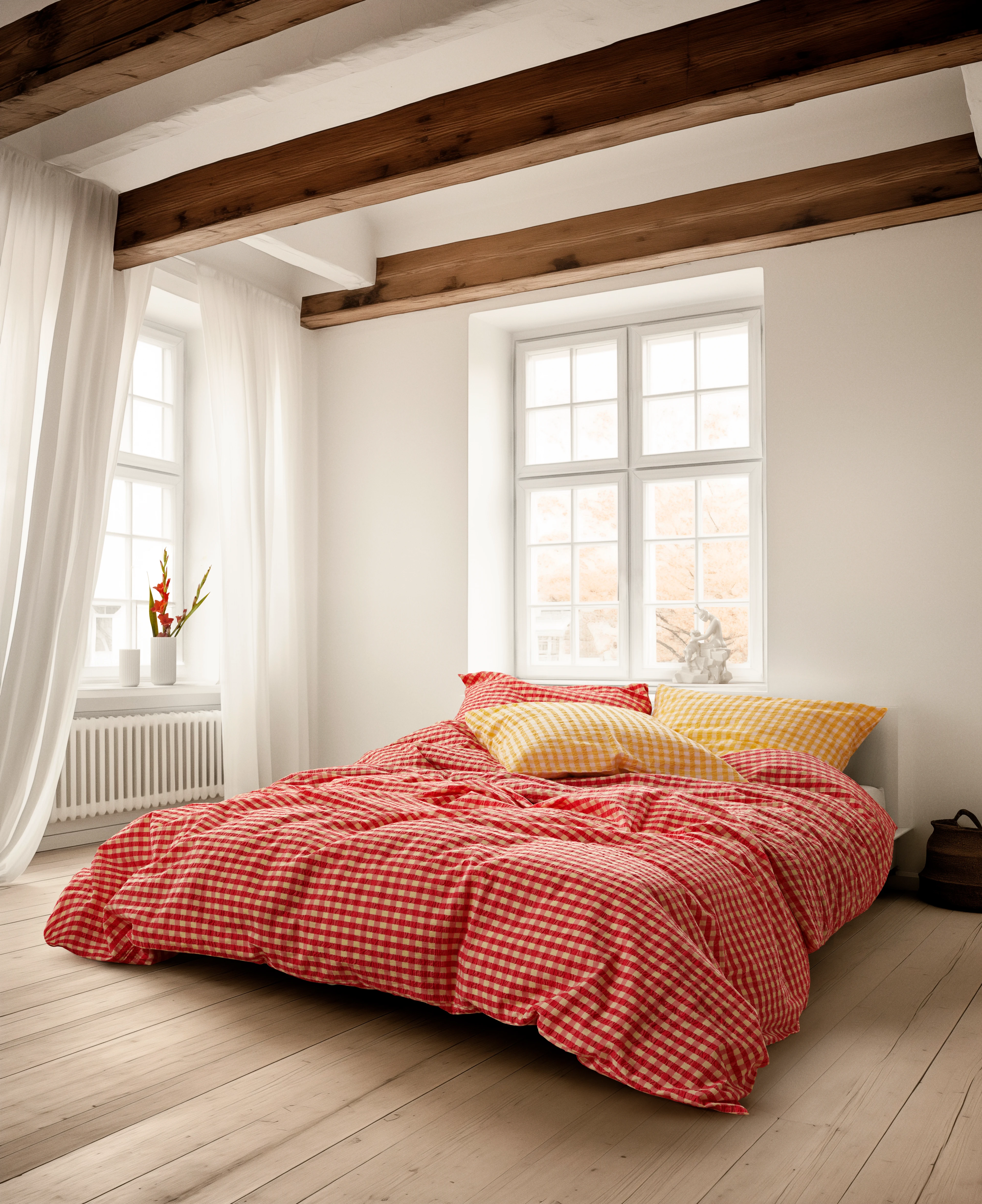 Bed linen 140x200 cm from JUNA in Red/Yellow color, made of Cotton