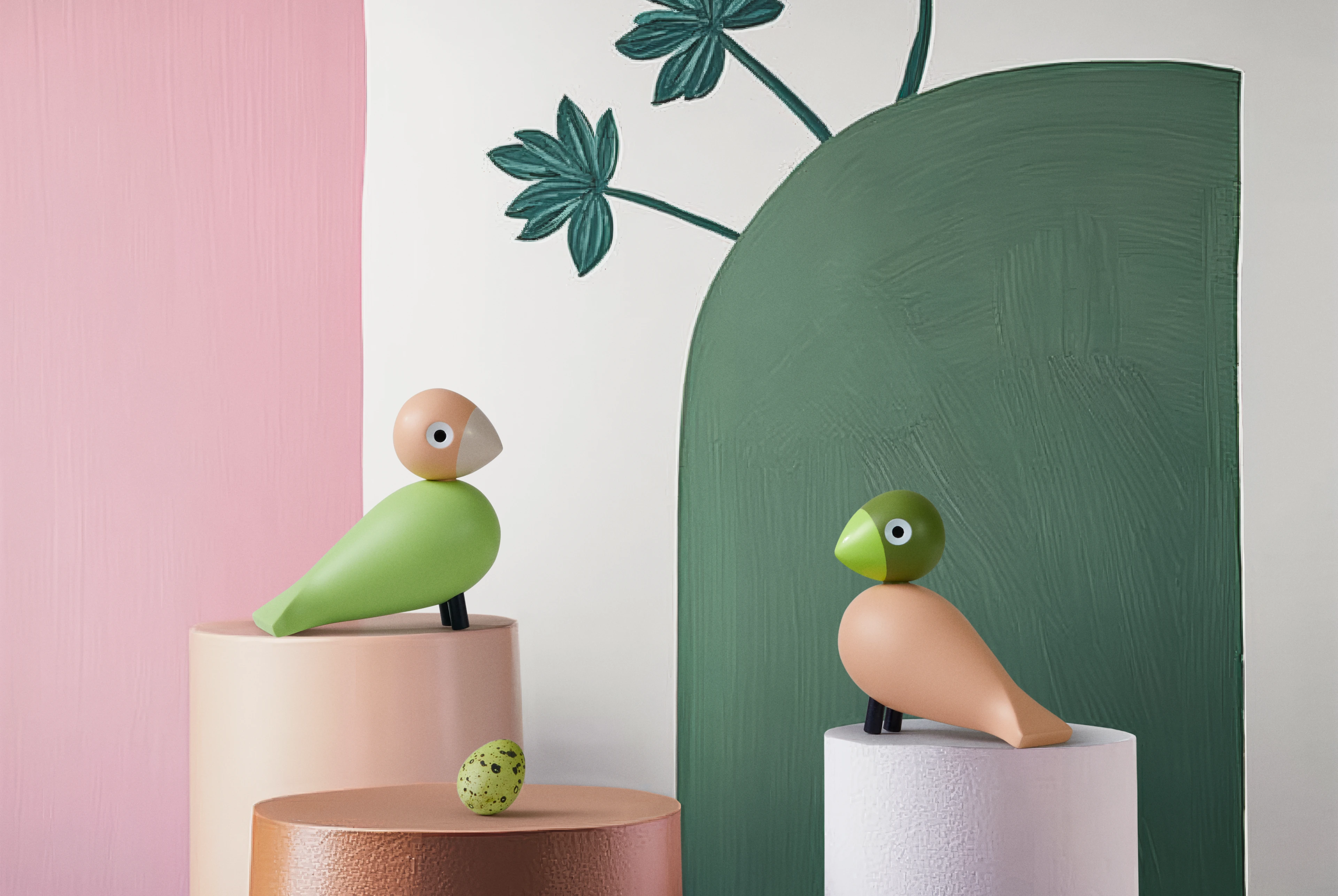 Kay Bojesen Lovebirds H9 cm 1 pair in Light Green/Rose