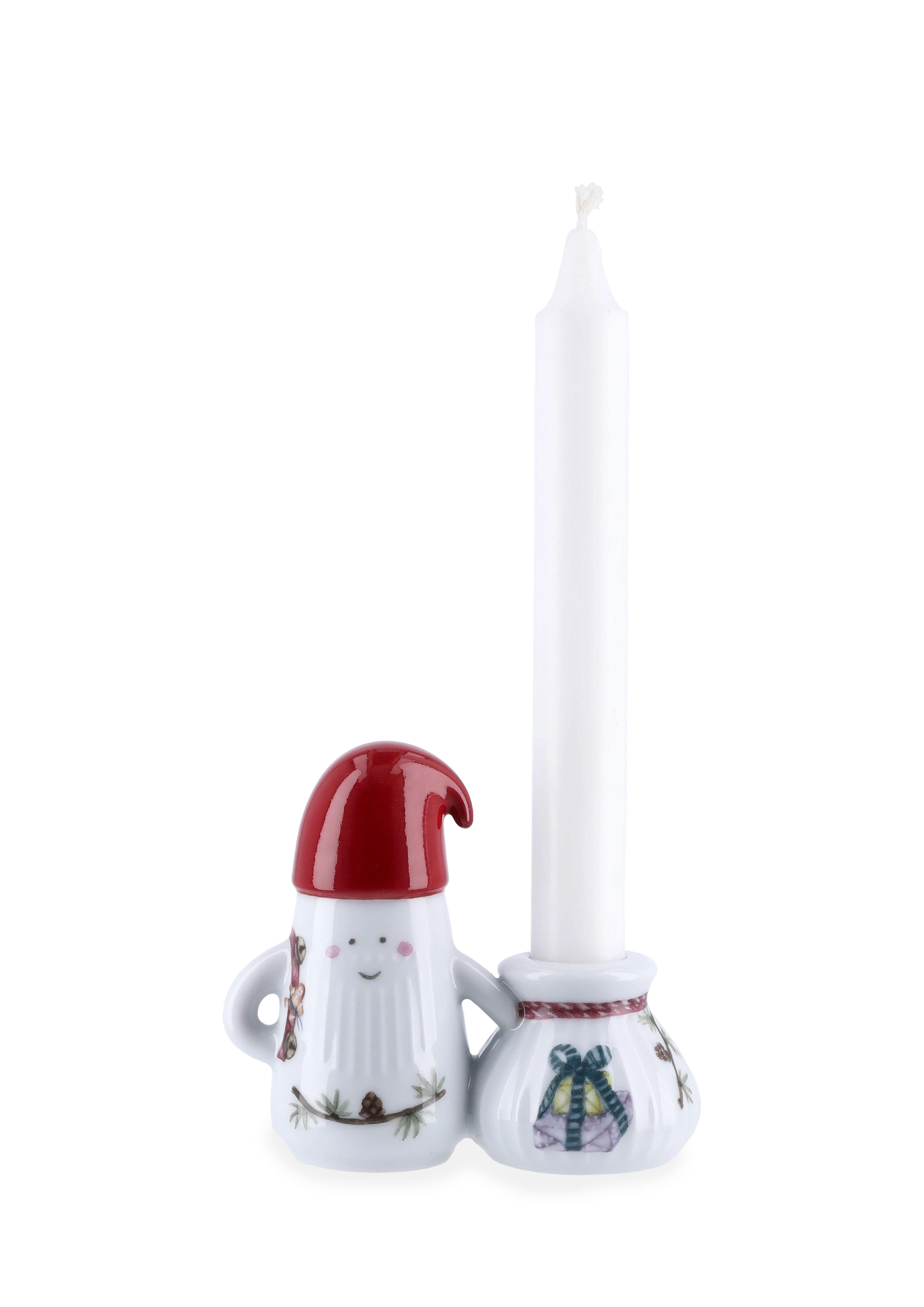 Weihnachtsmann Kerzenhalter H8.5 von Kähler in der Farbe Weiss mit Dekoration, hergestellt aus Keramik