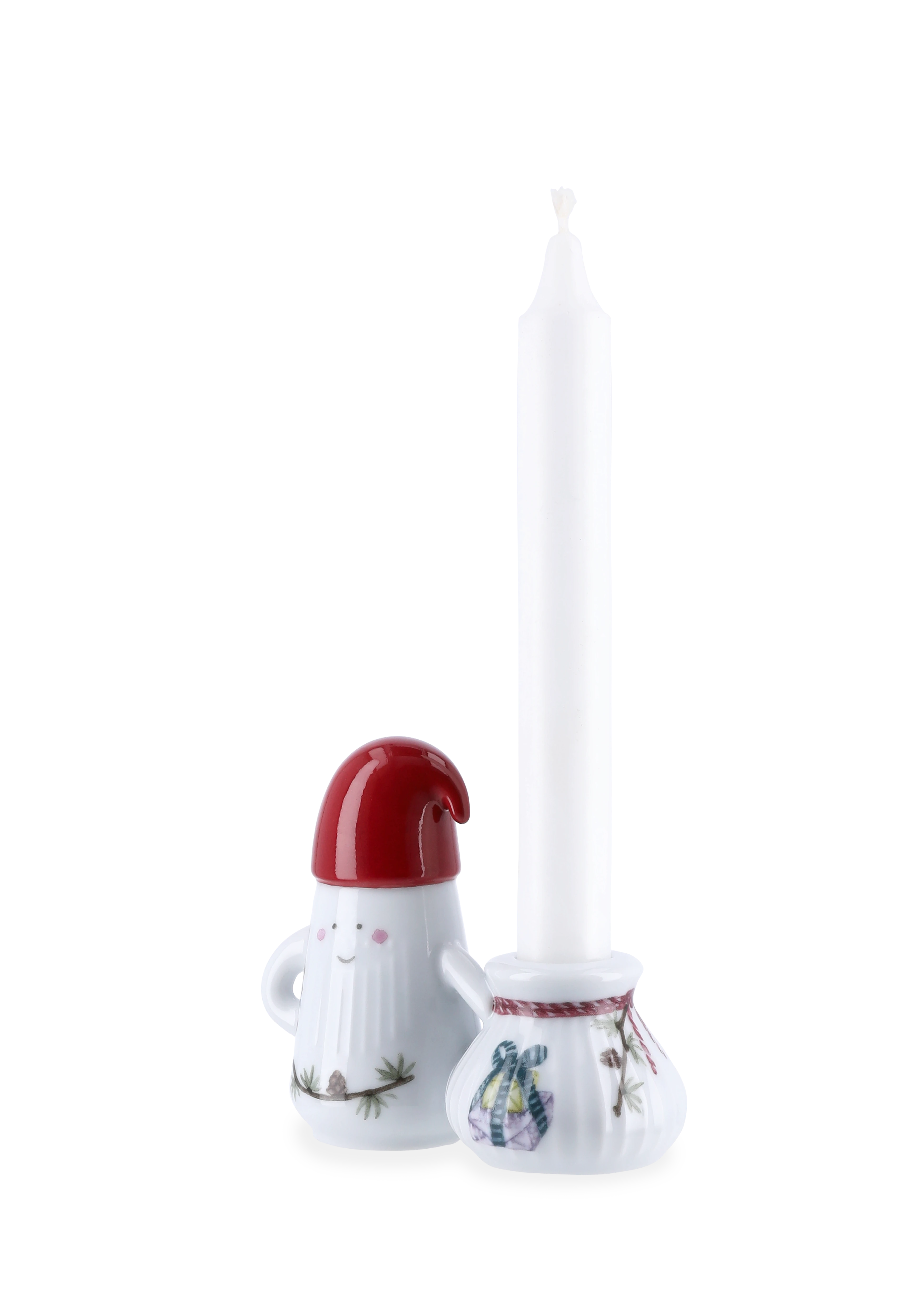 Weihnachtsmann Kerzenhalter H8.5 von Kähler in der Farbe Weiss mit Dekoration, hergestellt aus Keramik