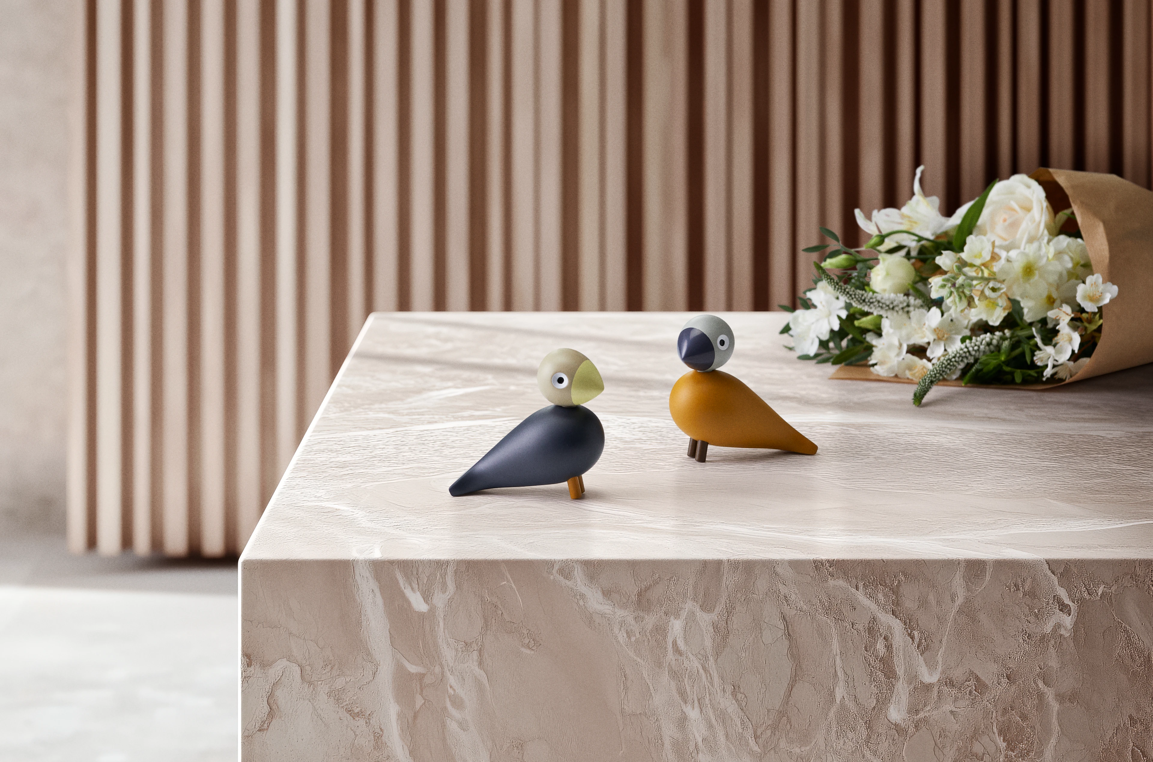 You & Me Lovebirds H9 cm 1 set from Kay Bojesen in Coal/Dark Ochre color, made of Wood