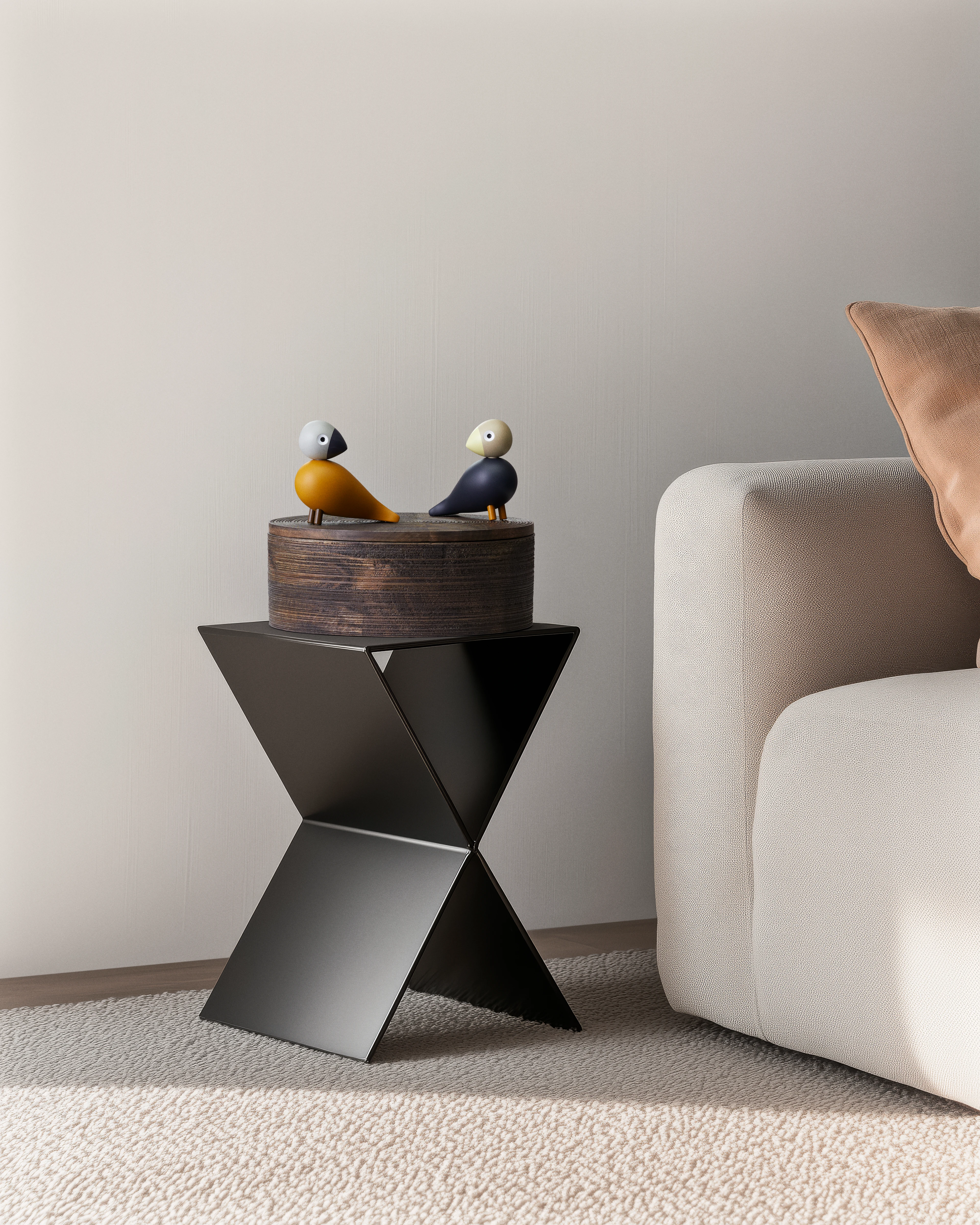 You & Me Lovebirds H9 cm 1 set from Kay Bojesen in Coal/Dark Ochre color, made of Wood