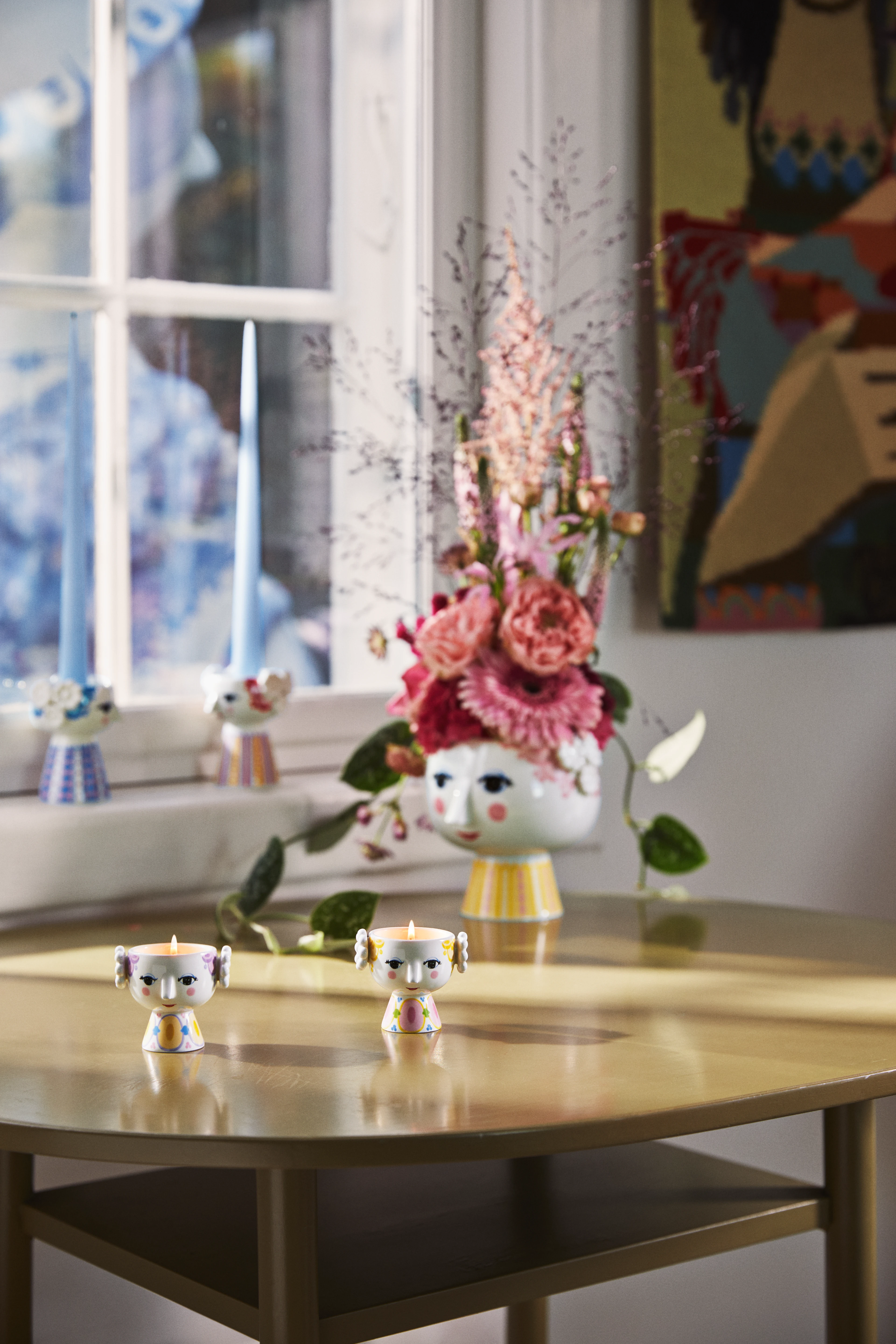 Tealight holder Ø6.5 cm 2 pcs. from Bjørn Wiinblad in Yellow/Lavender color, made of Ceramics