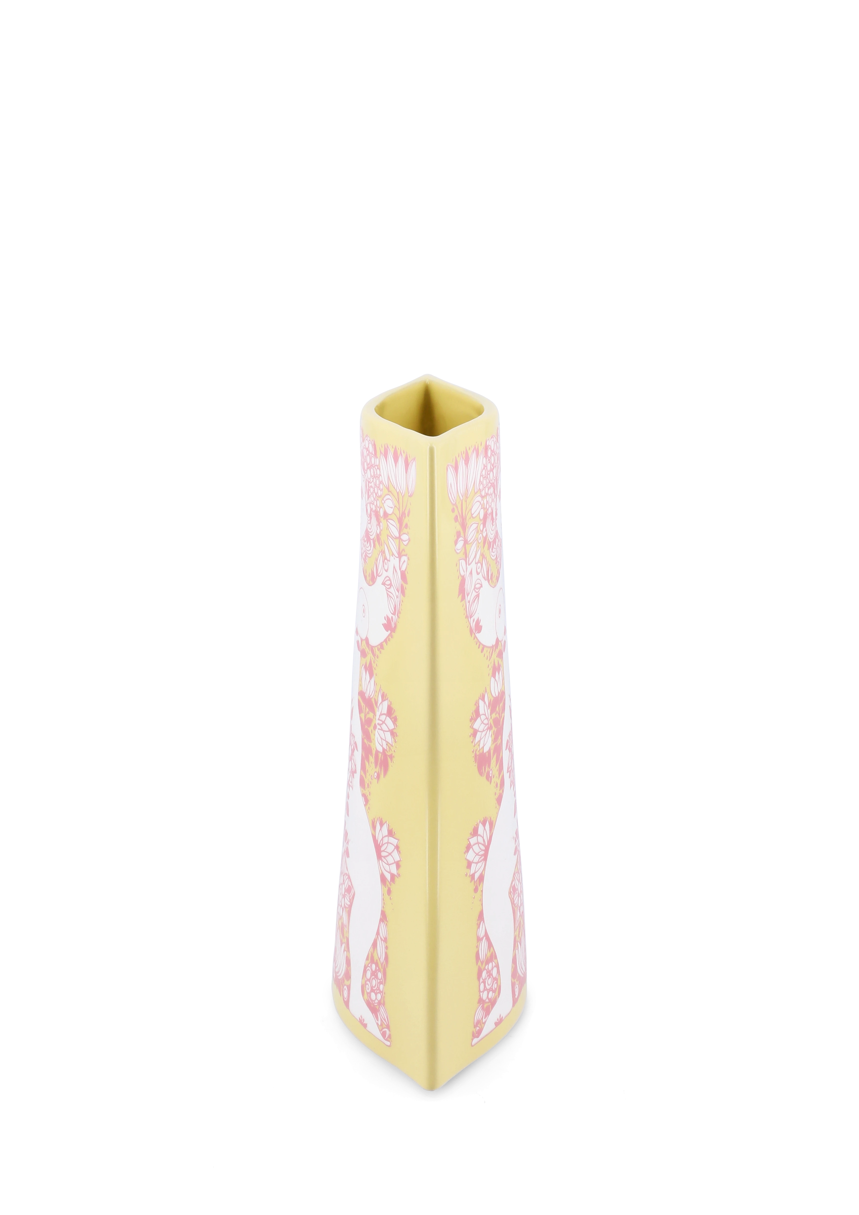 Vase H22 cm fra Bjørn Wiinblad i farven Gul/Pink, lavet af Keramik