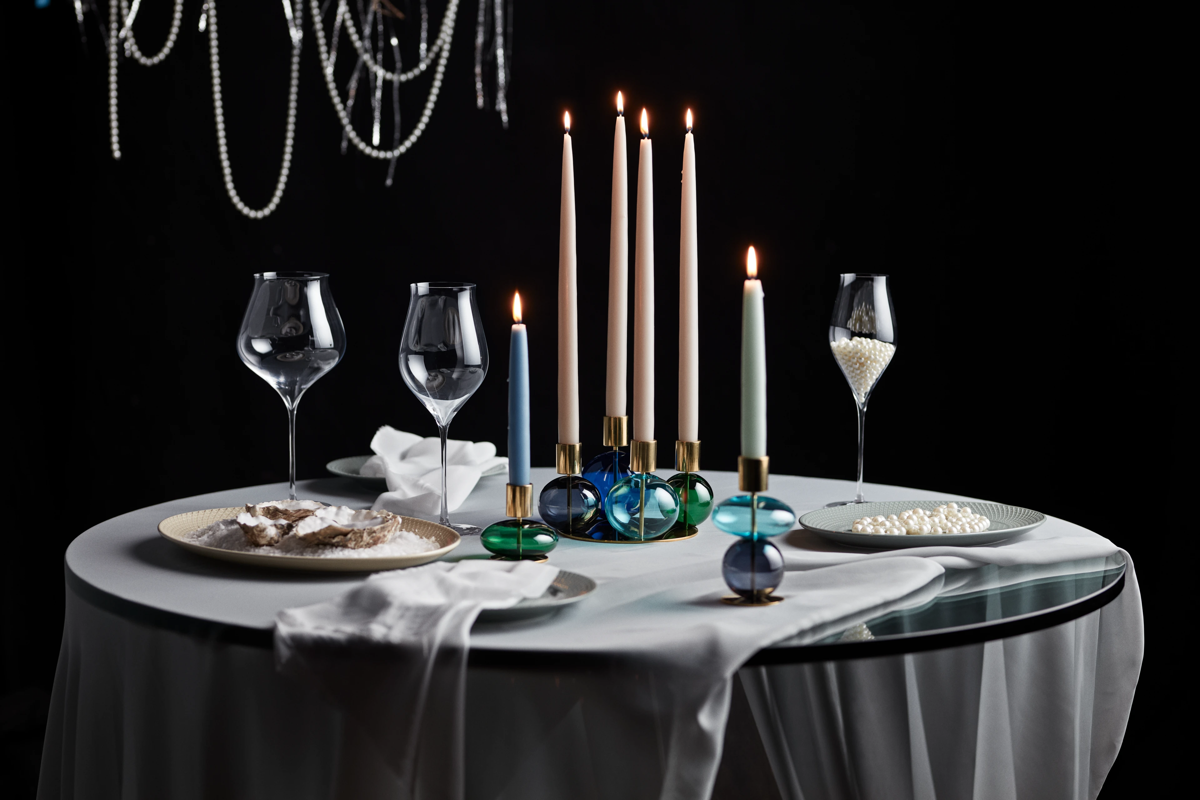 Candle holder H14 cm from Holmegaard in Light blue/Smoke color, made of Glass