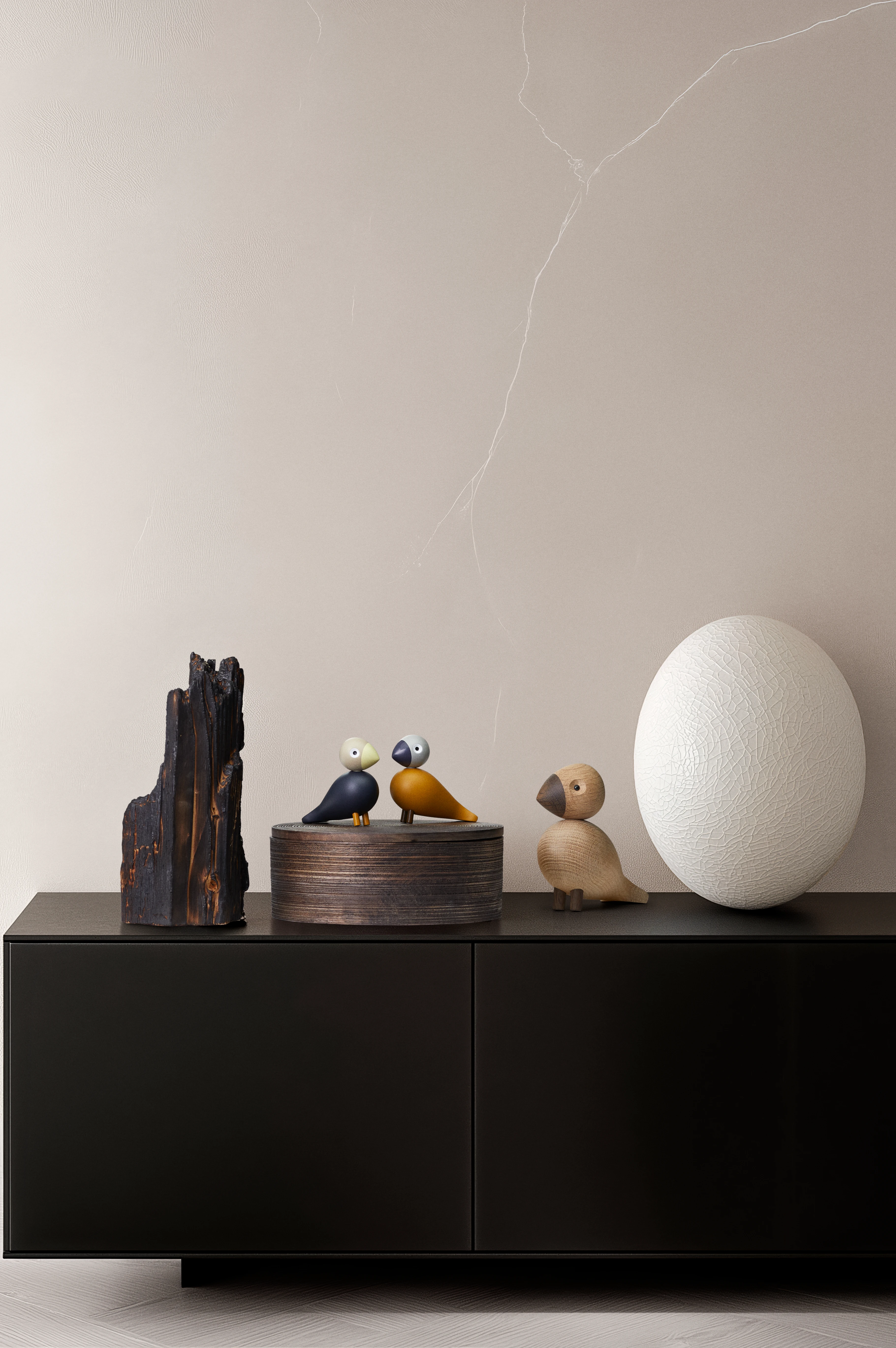 You & Me Lovebirds H9 cm 1 set from Kay Bojesen in Coal/Dark Ochre color, made of Wood