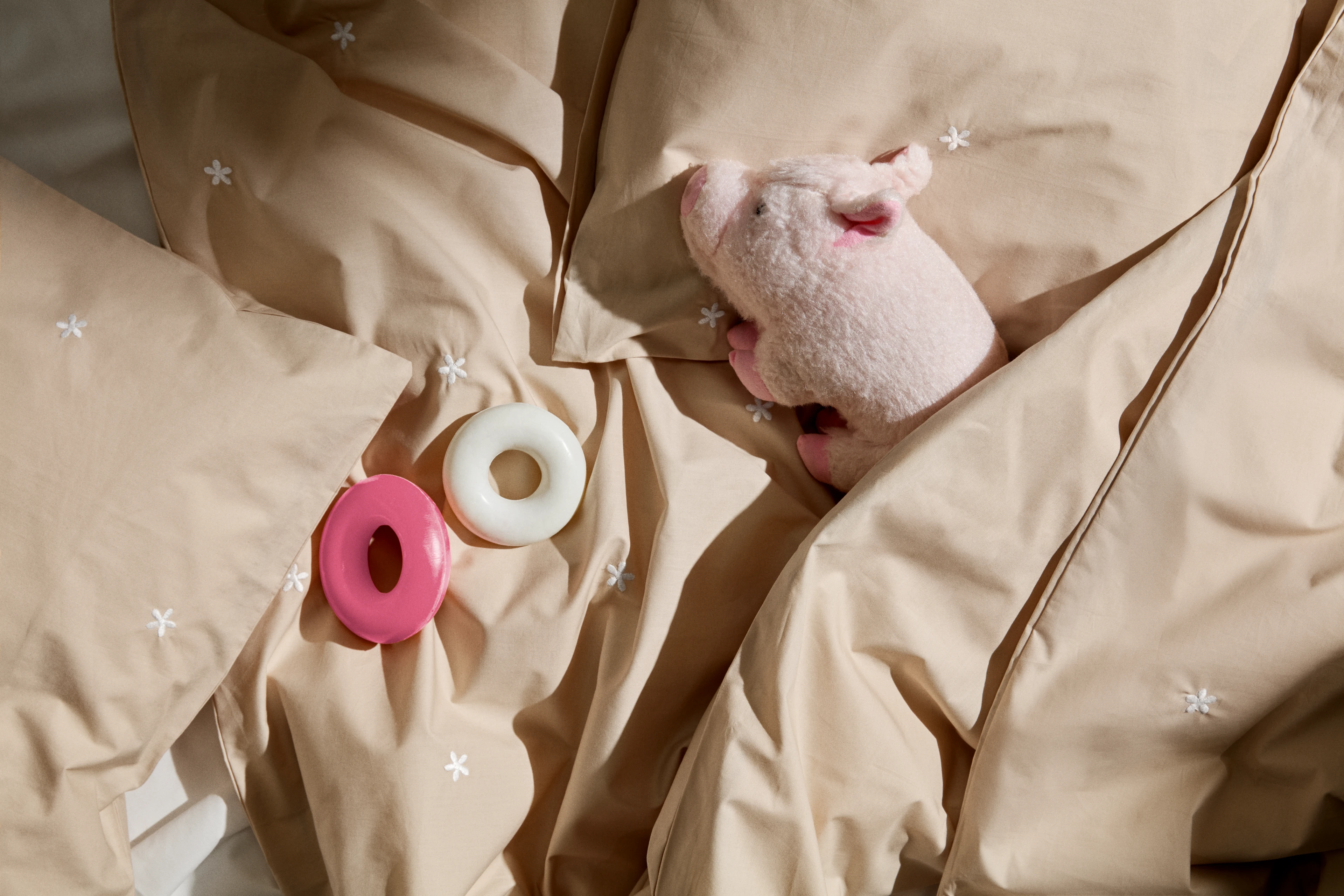 Baby Bed linen 70x100 cm from JUNA in Sand/White color, made of Cotton