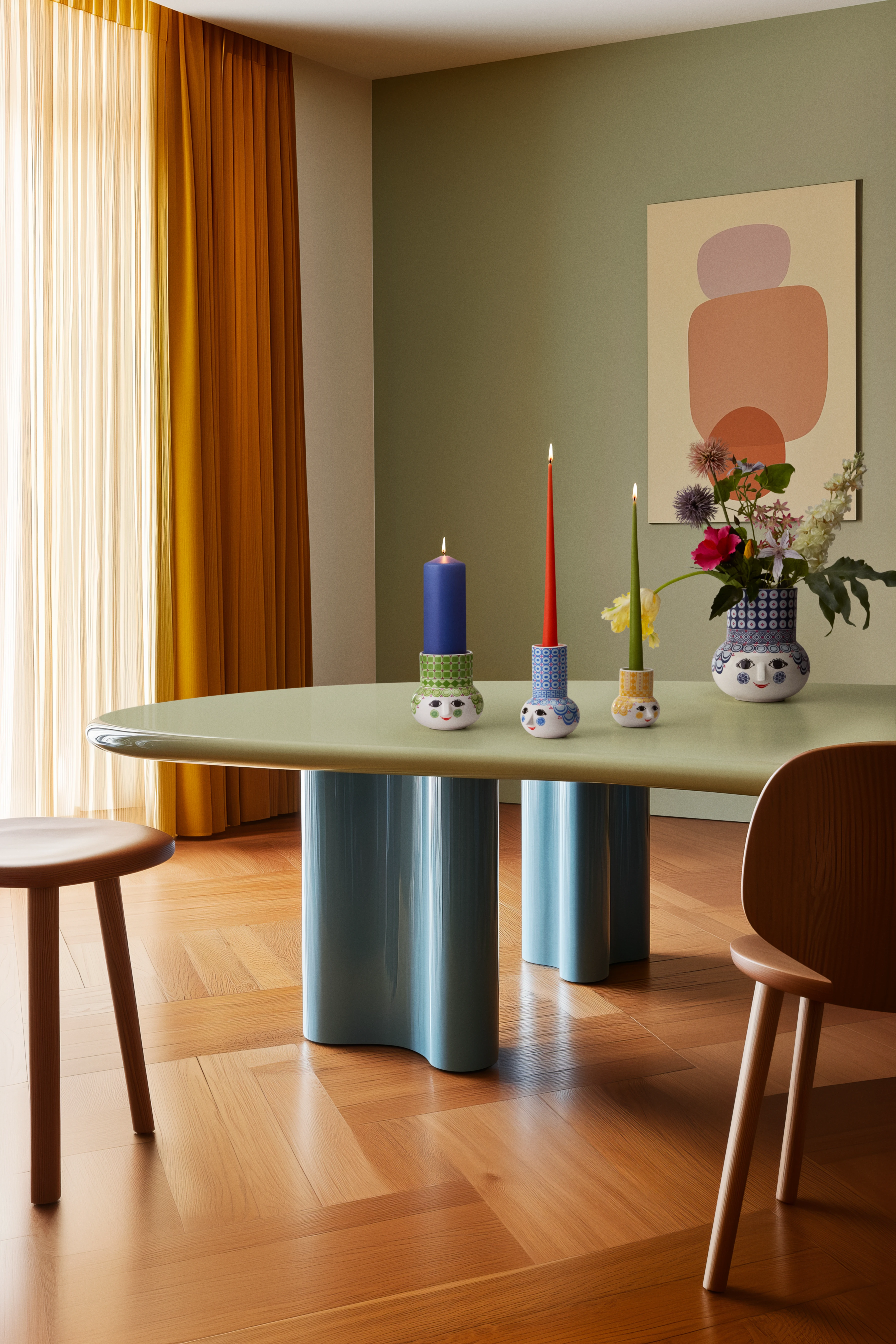 Bjørn Wiinblad Block candle holder H12 in Green from Olga