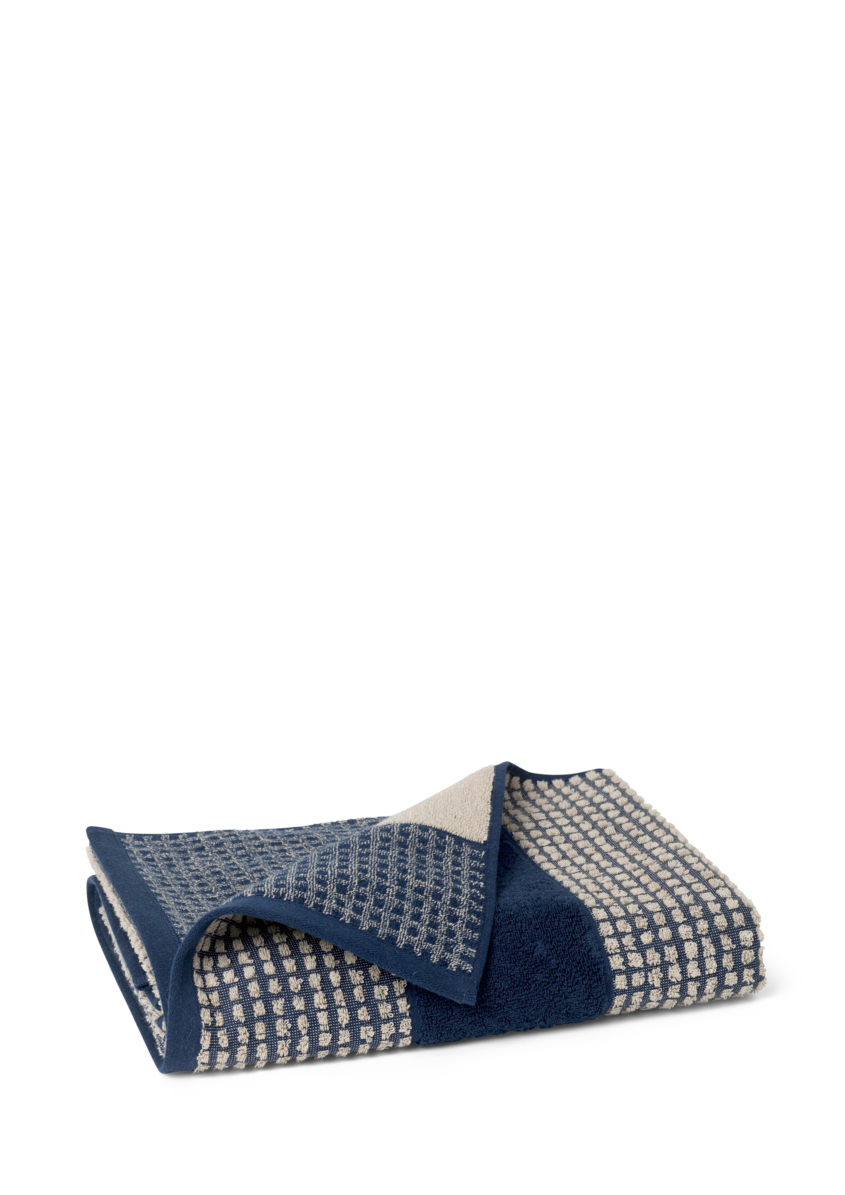 Håndklæde 70x140 cm fra JUNA i farven Mørk Blå/Sand, lavet af Bomuld