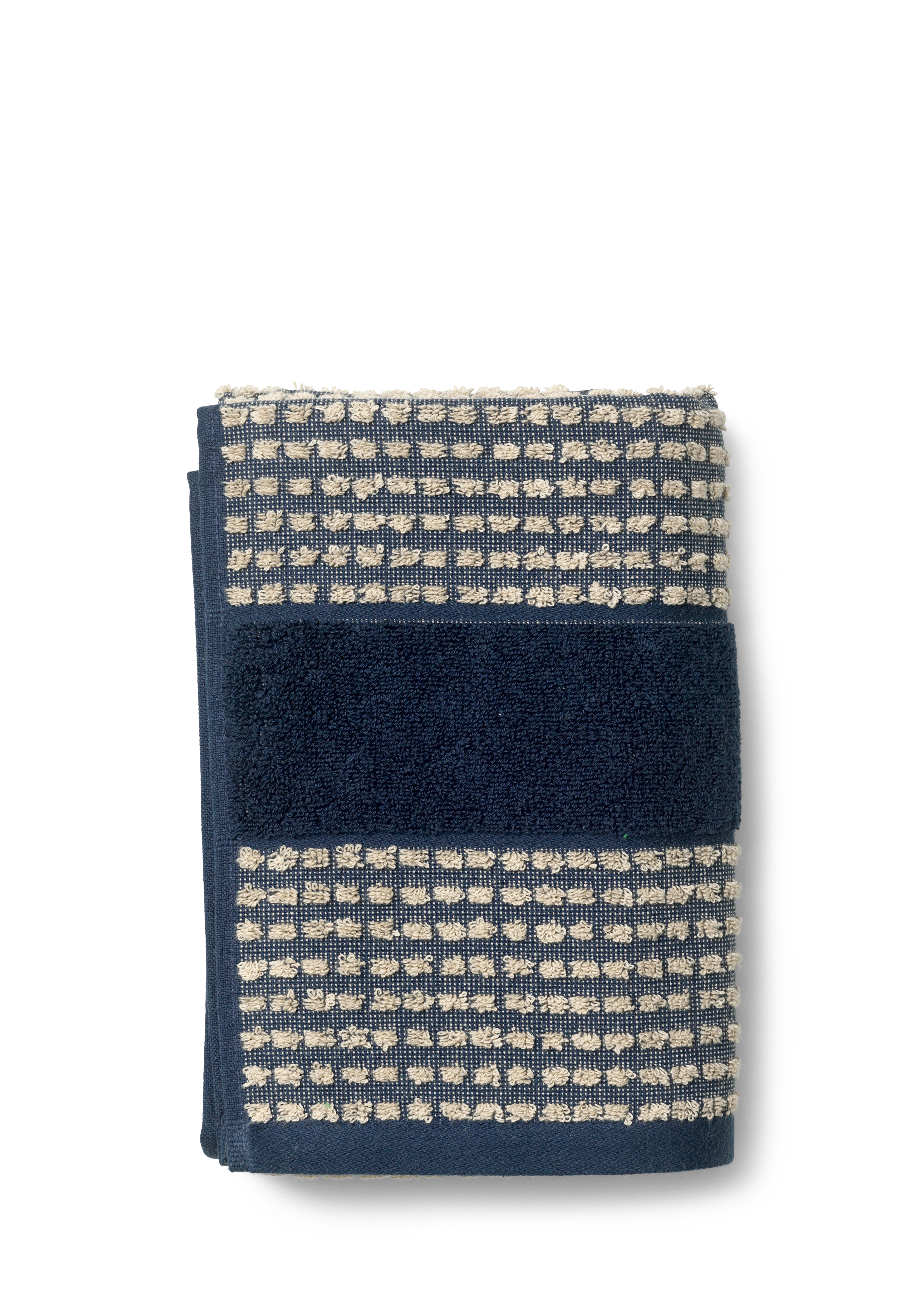 Towel 50x100 cm from JUNA in Dark blue/Sand color, made of Cotton