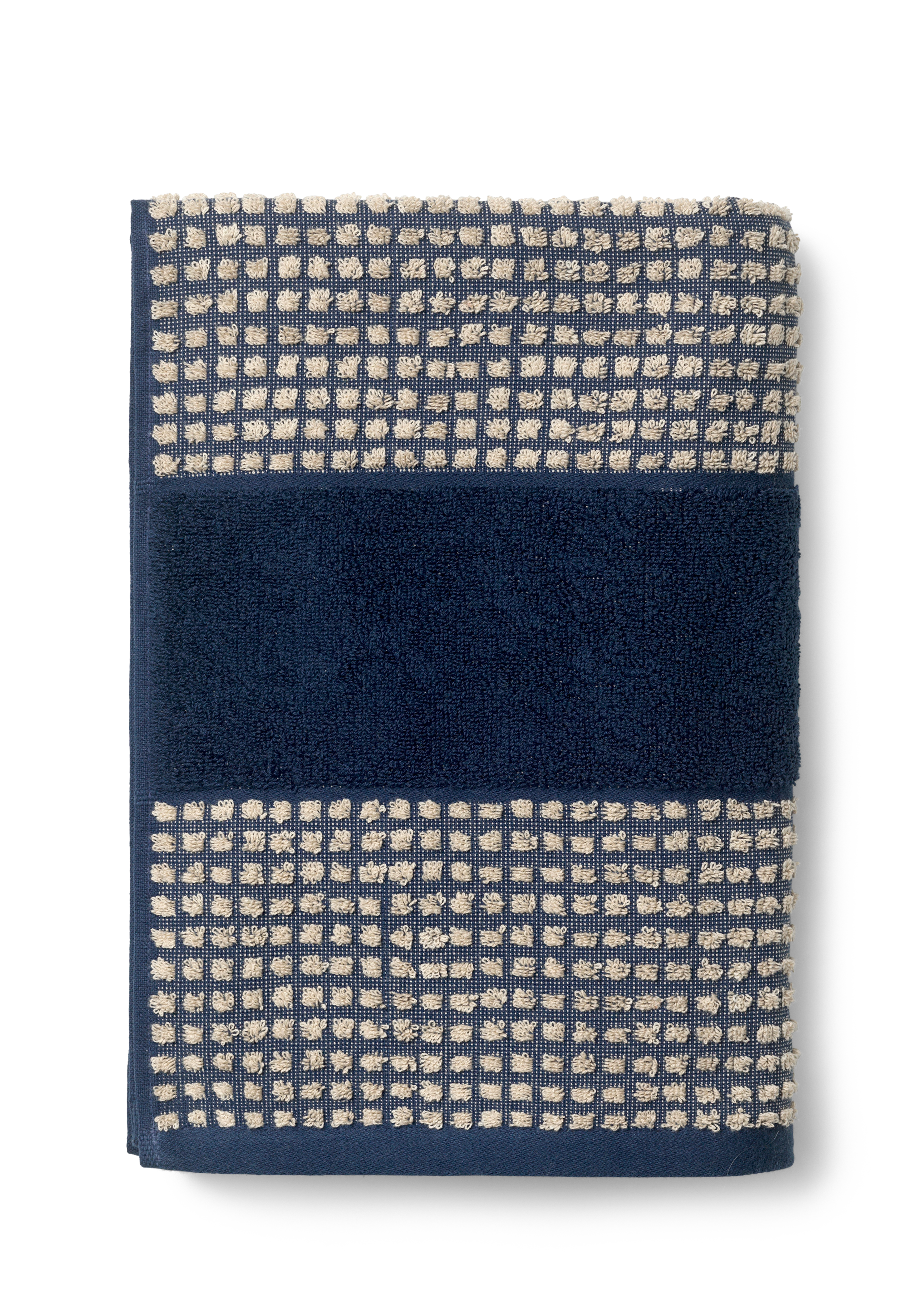 Håndklæde 70x140 cm fra JUNA i farven Mørk Blå/Sand, lavet af Bomuld