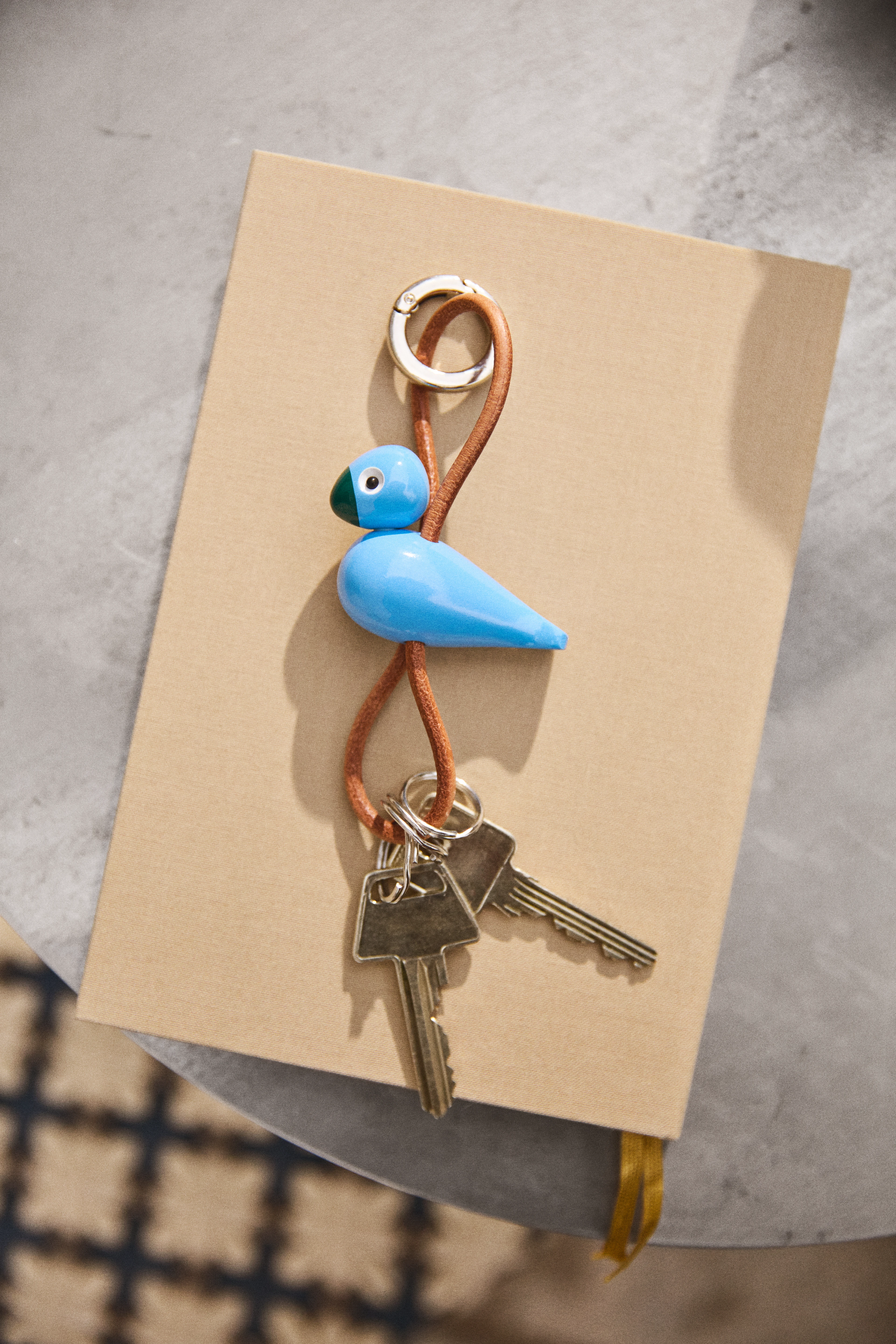 Bird silver metal Keychain with Natural Leather from Kay Bojesen in Blue color, made of Wood