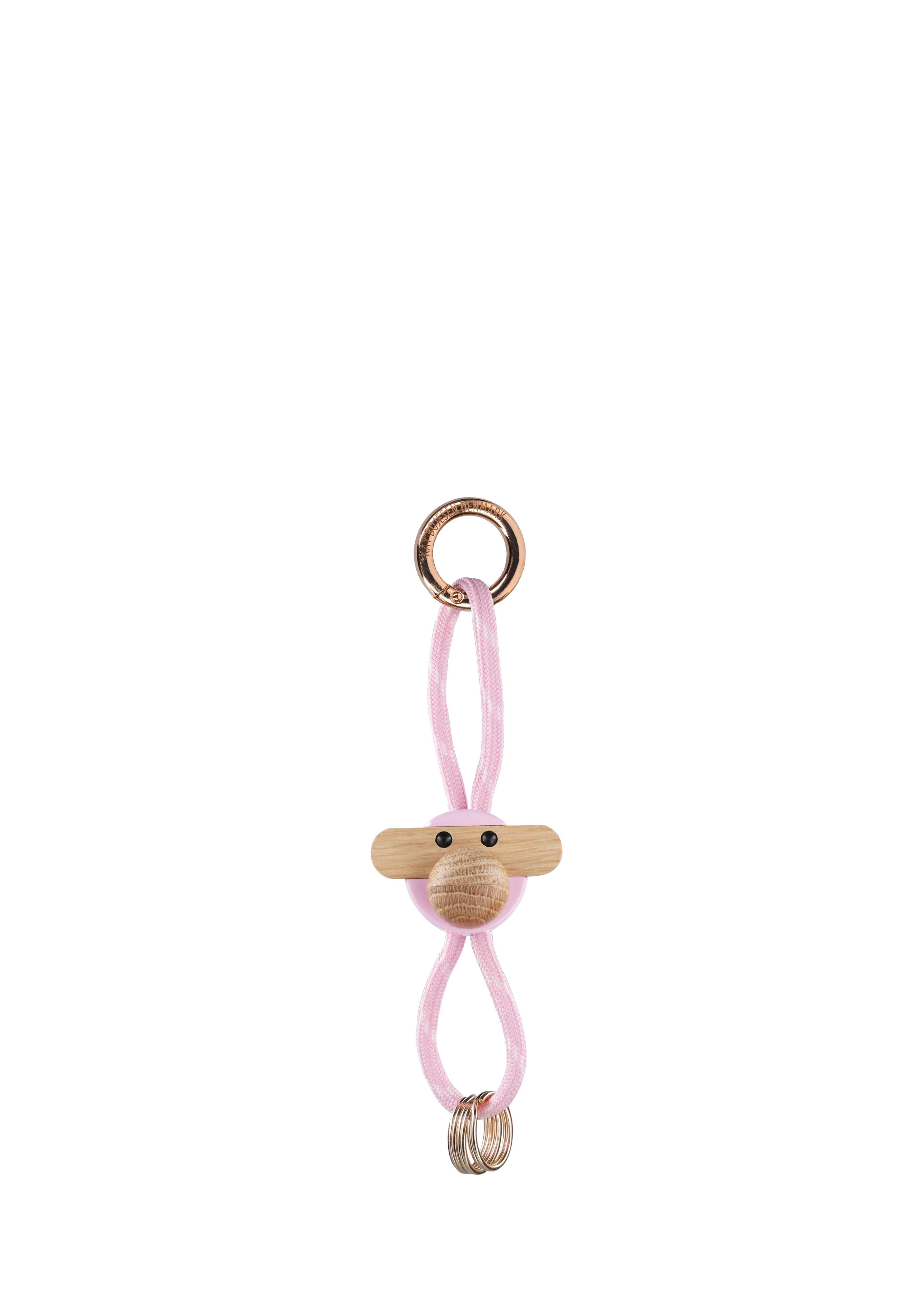 Abe guldtonet metal nøglering med rosa snor