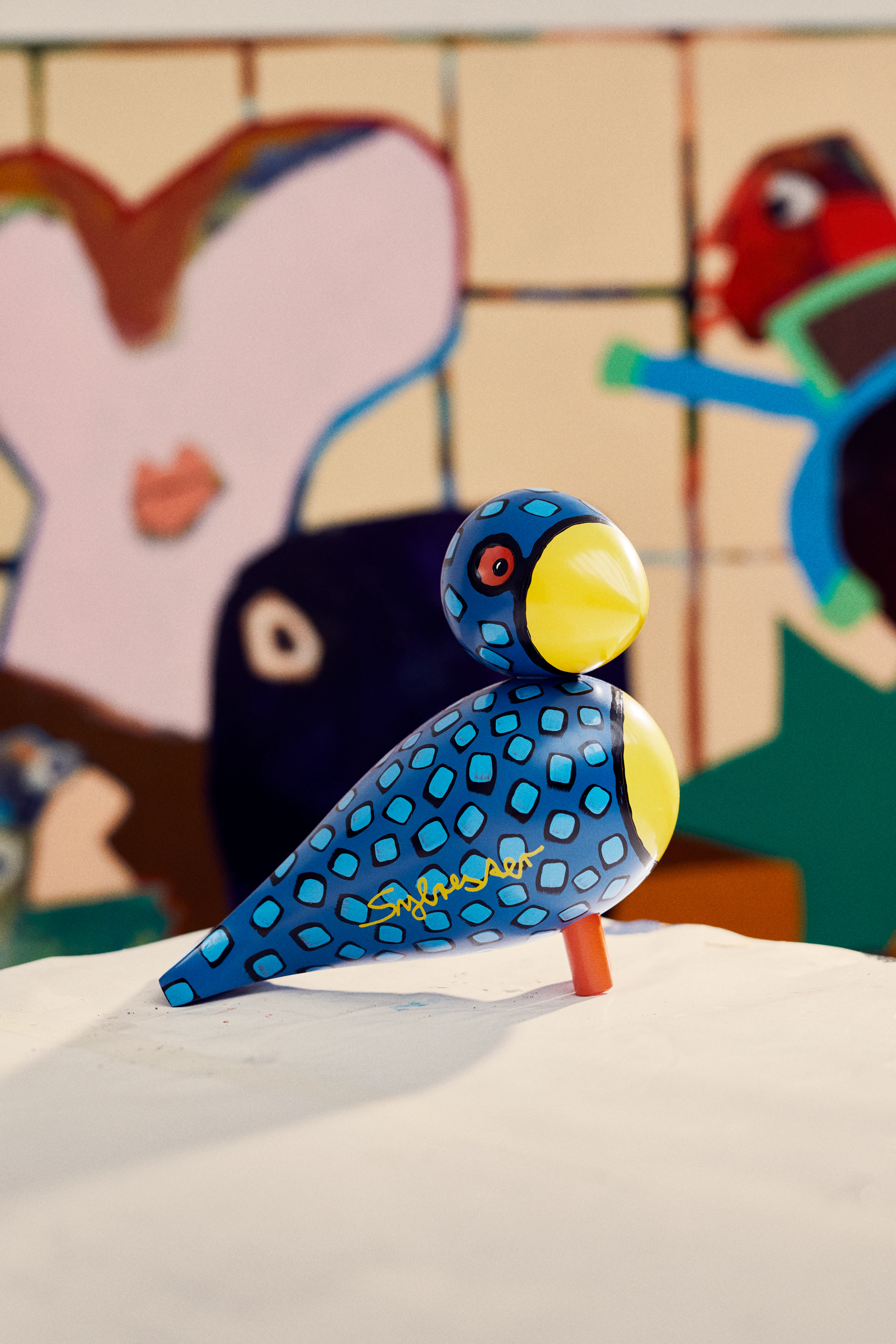 x Leif Sylvester Singvogel H20 cm von Kay Bojesen in der Farbe Nightbird, hergestellt aus Holz