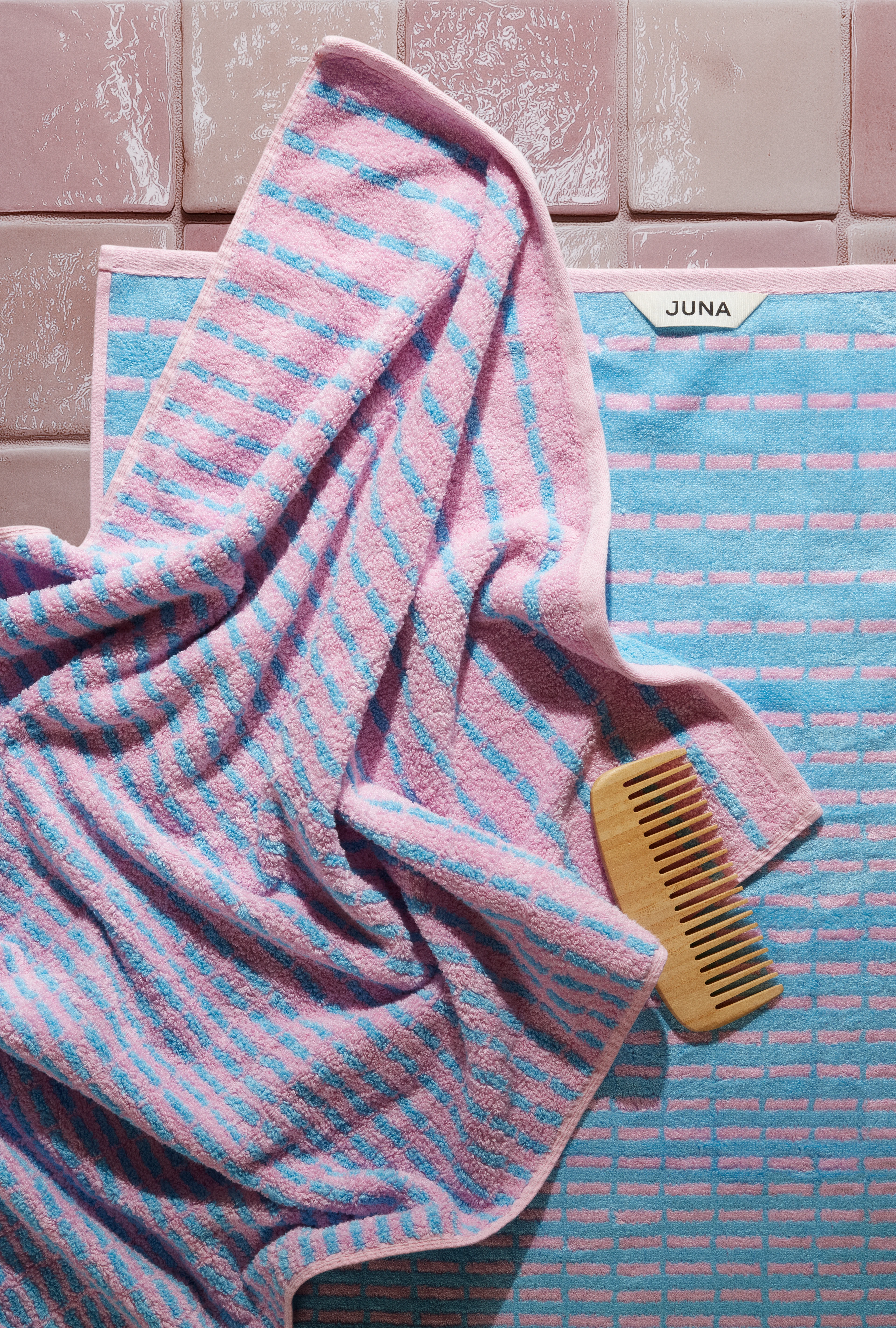 Towel 50x100 cm from JUNA in Light blue/Rose color, made of Cotton blend