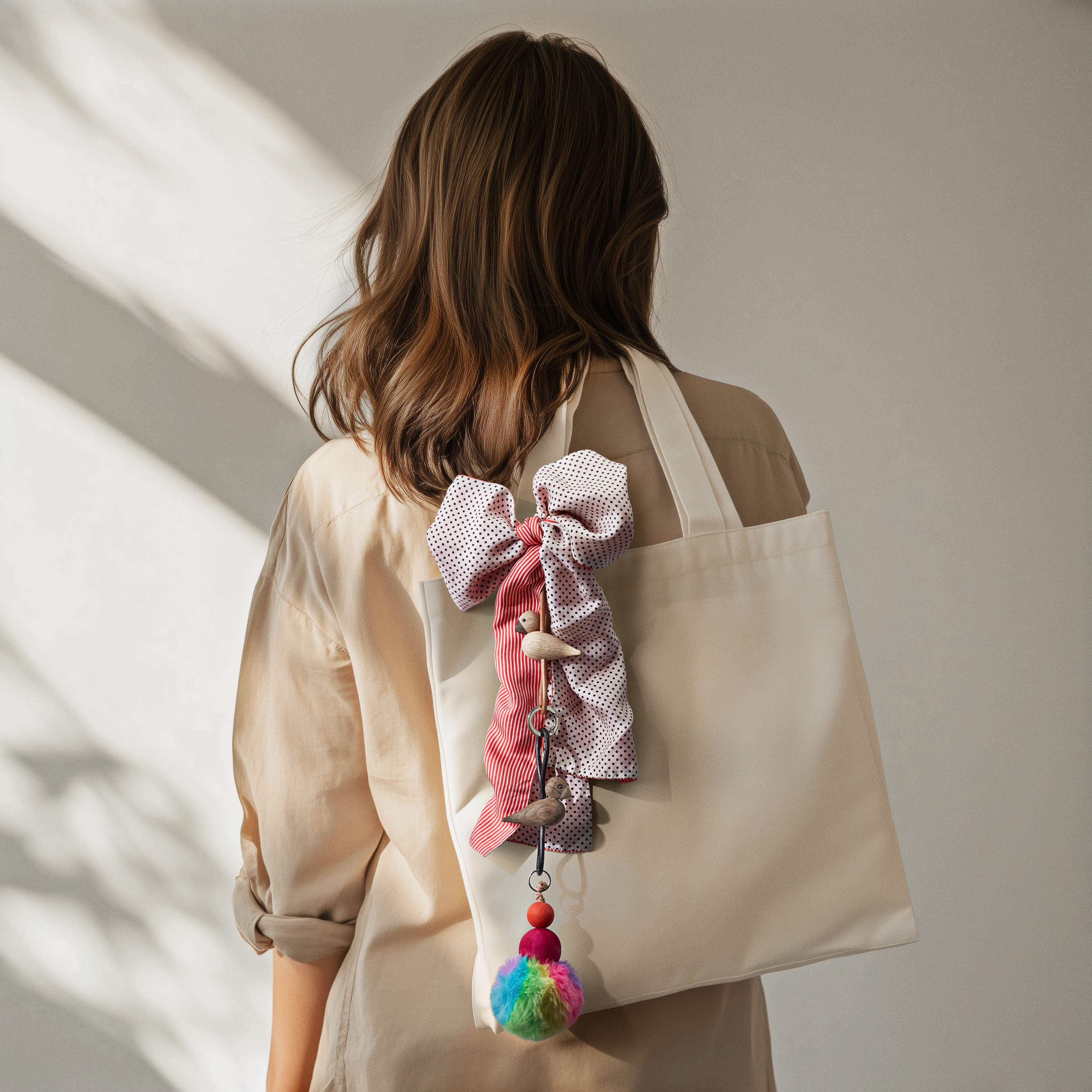 Fugl guldtonet metall nøkkelring med naturlær fra Kay Bojesen i fargen Eik, laget av Tre