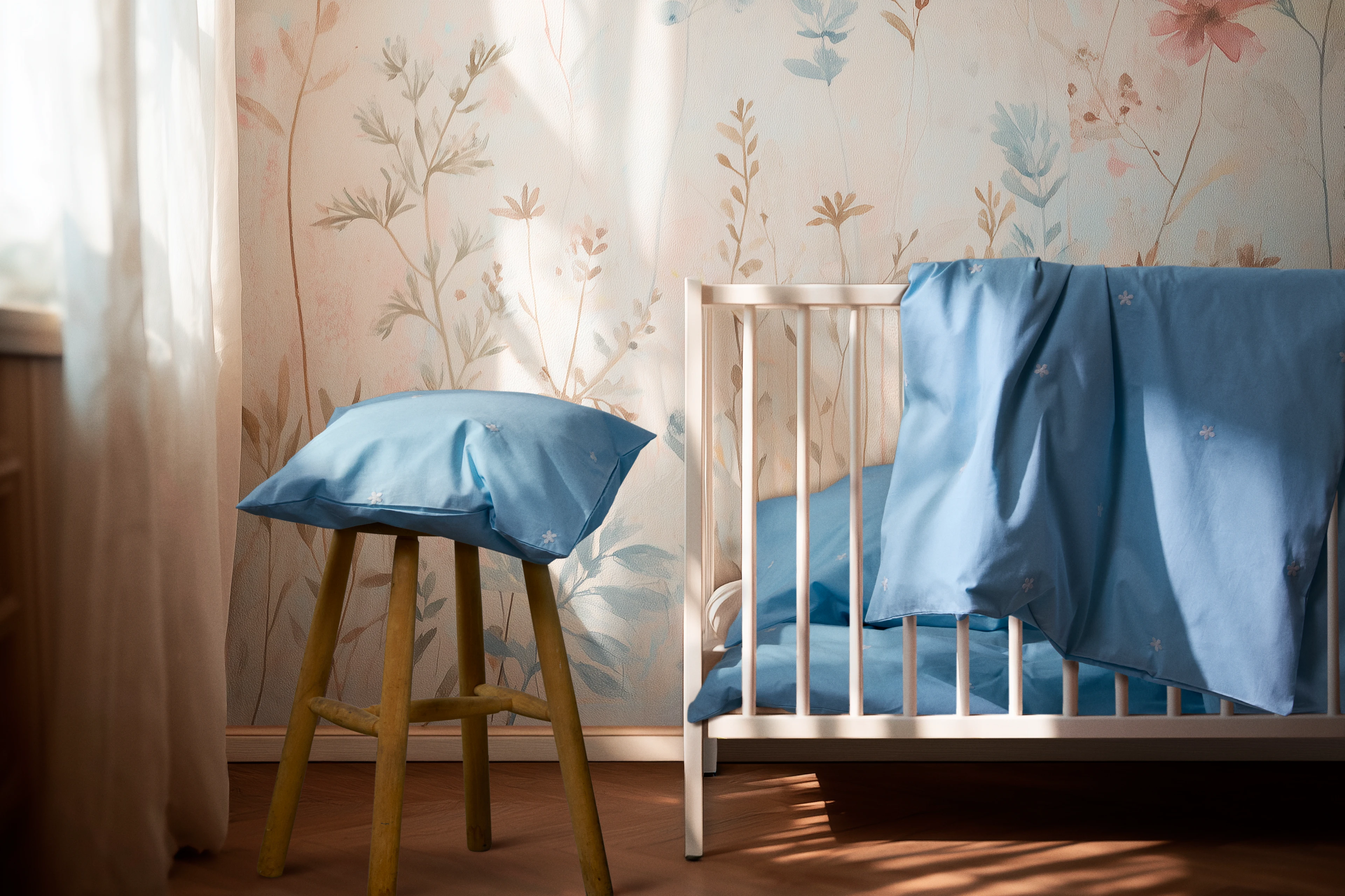 Baby Sengetøj 70x100 cm fra JUNA i farven Lys blå, lavet af Bomuld