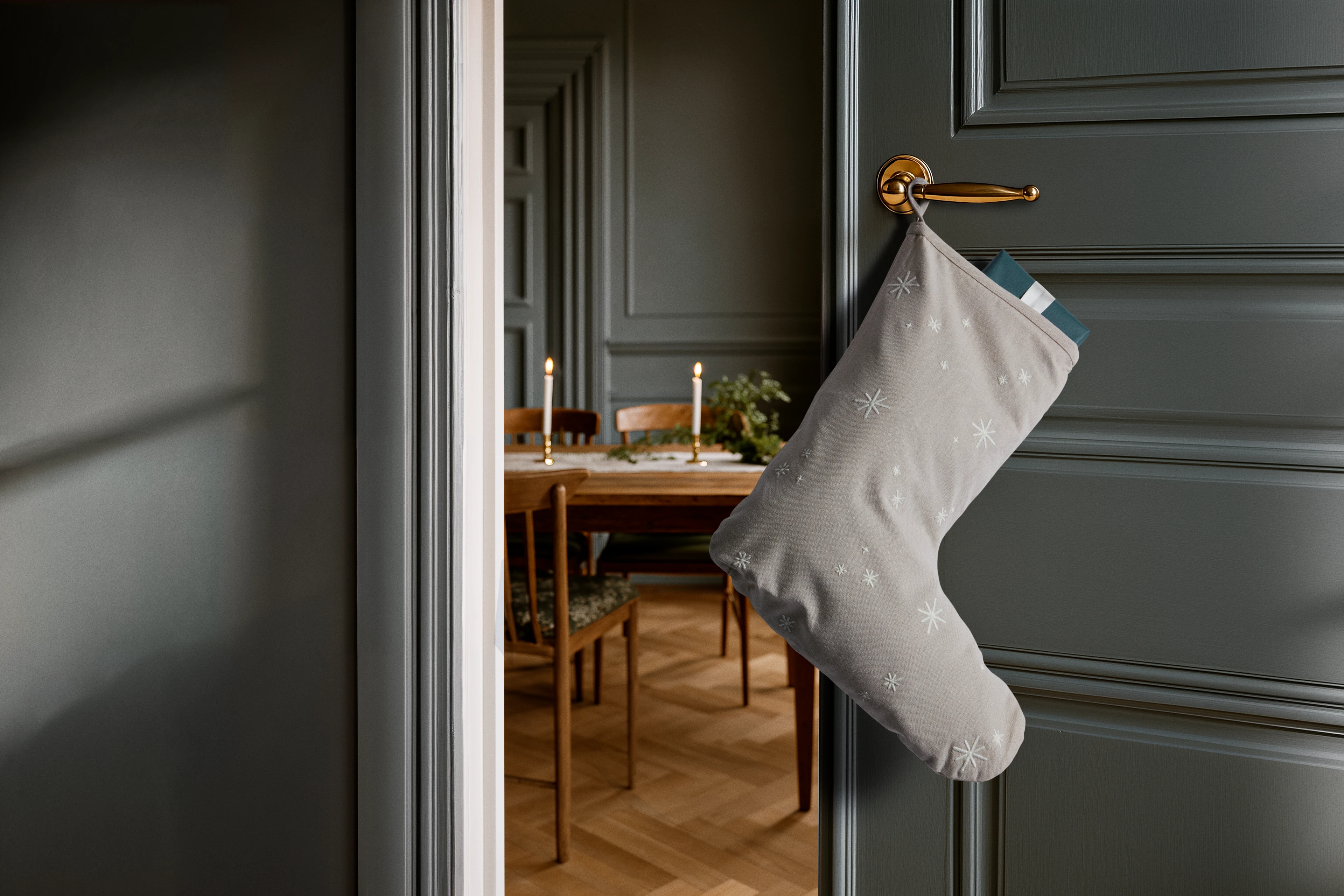 Weihnachtsstrumpf H45 von JUNA in der Farbe Beige, hergestellt aus Baumwollmischung