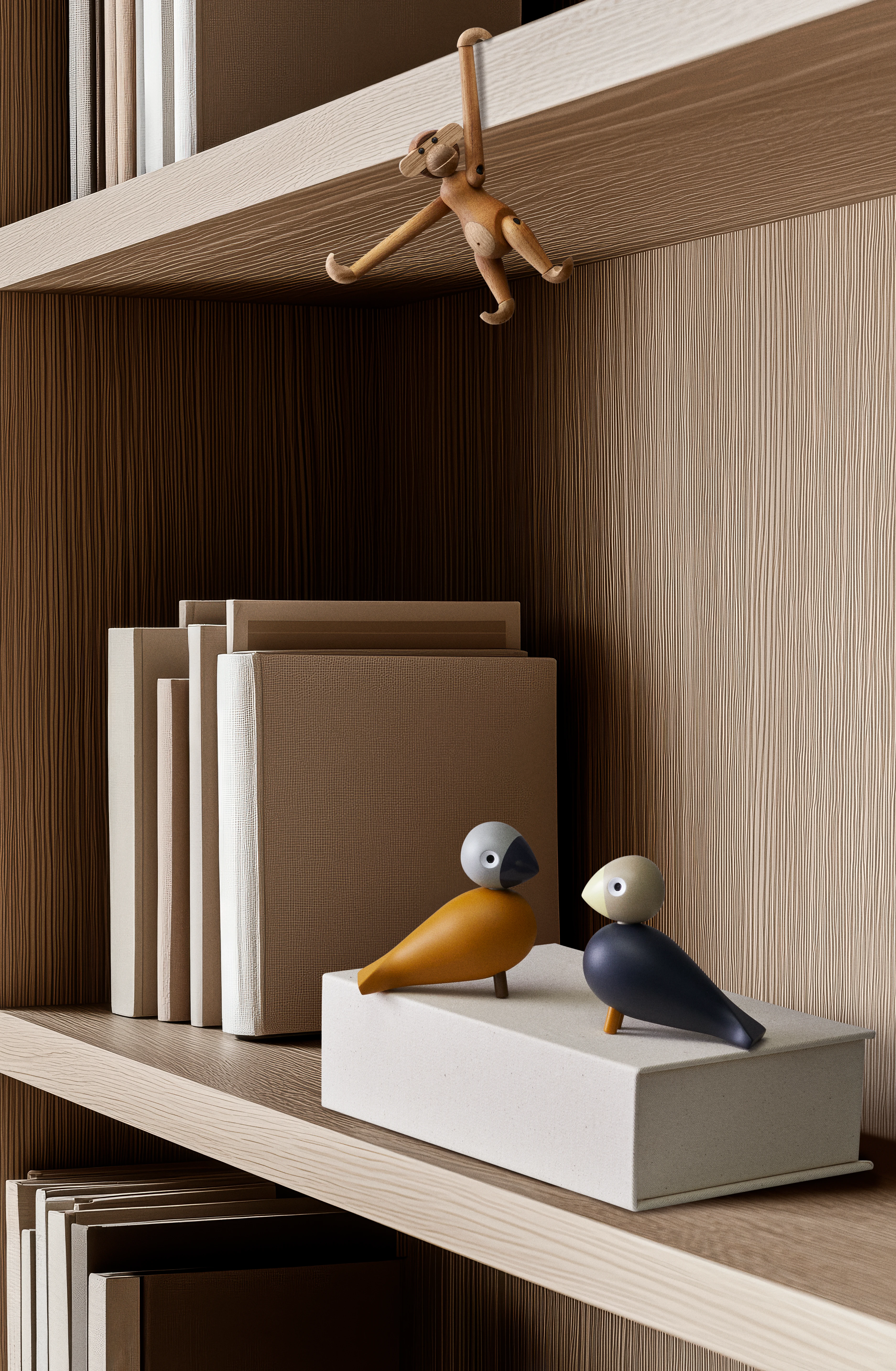 You & Me Lovebirds H9 cm 1 set from Kay Bojesen in Coal/Dark Ochre color, made of Wood