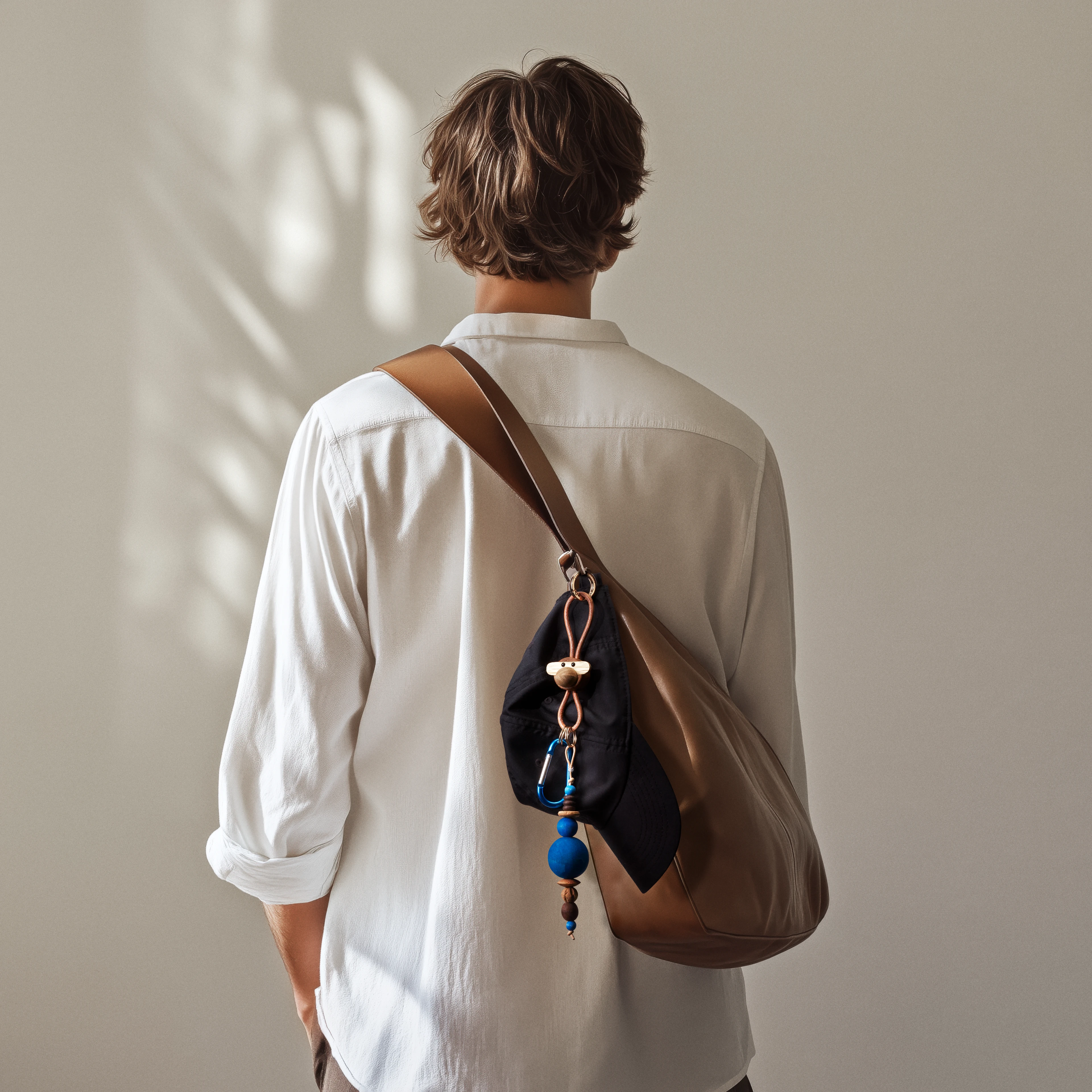 Monkey golden metal Keychain with Natural Leather from Kay Bojesen in Teak/Limba color, made of Wood