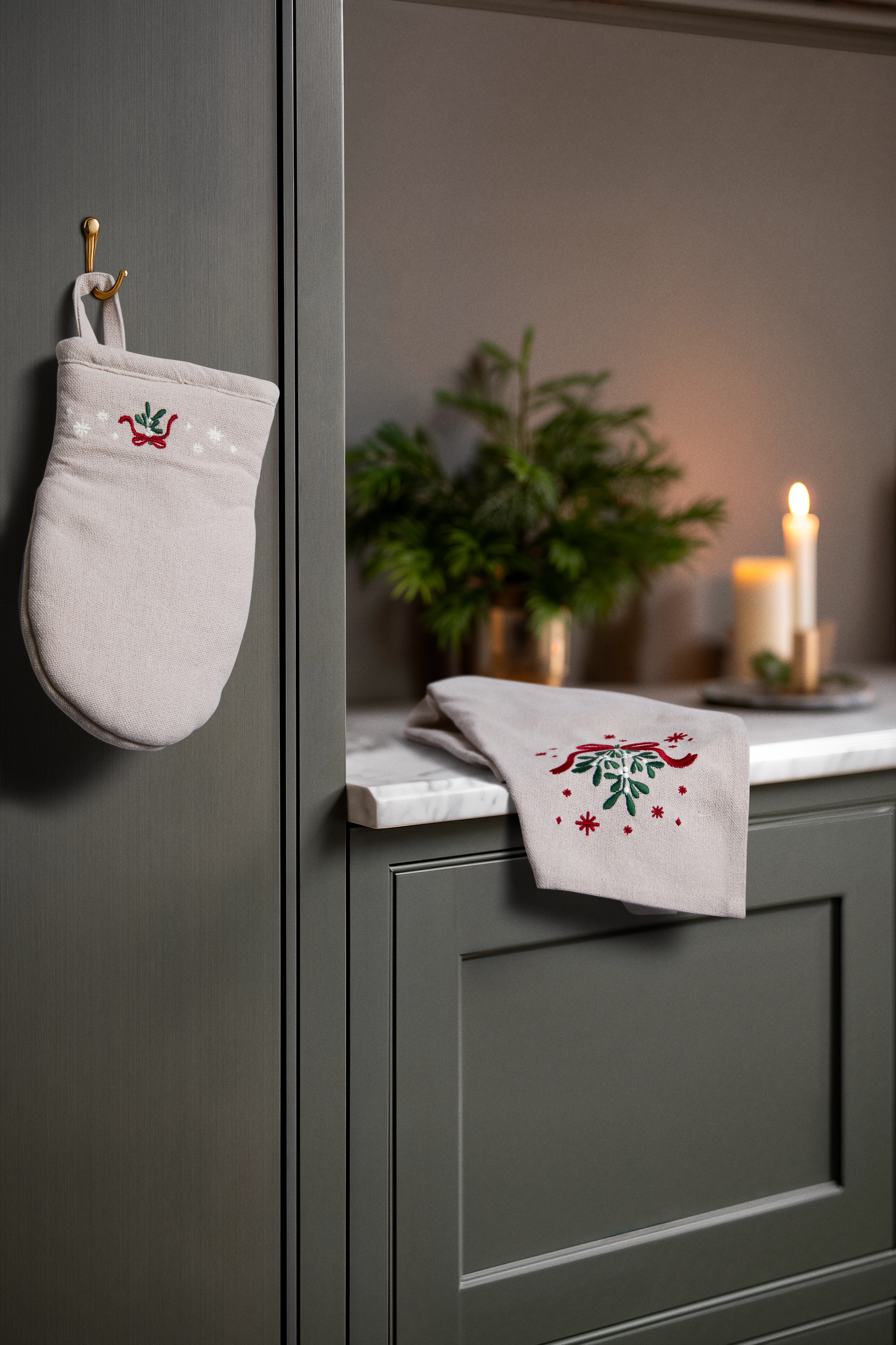 Kökshandduk 50x70 cm från JUNA i färgen Sand, tillverkad av Bomullsblandning