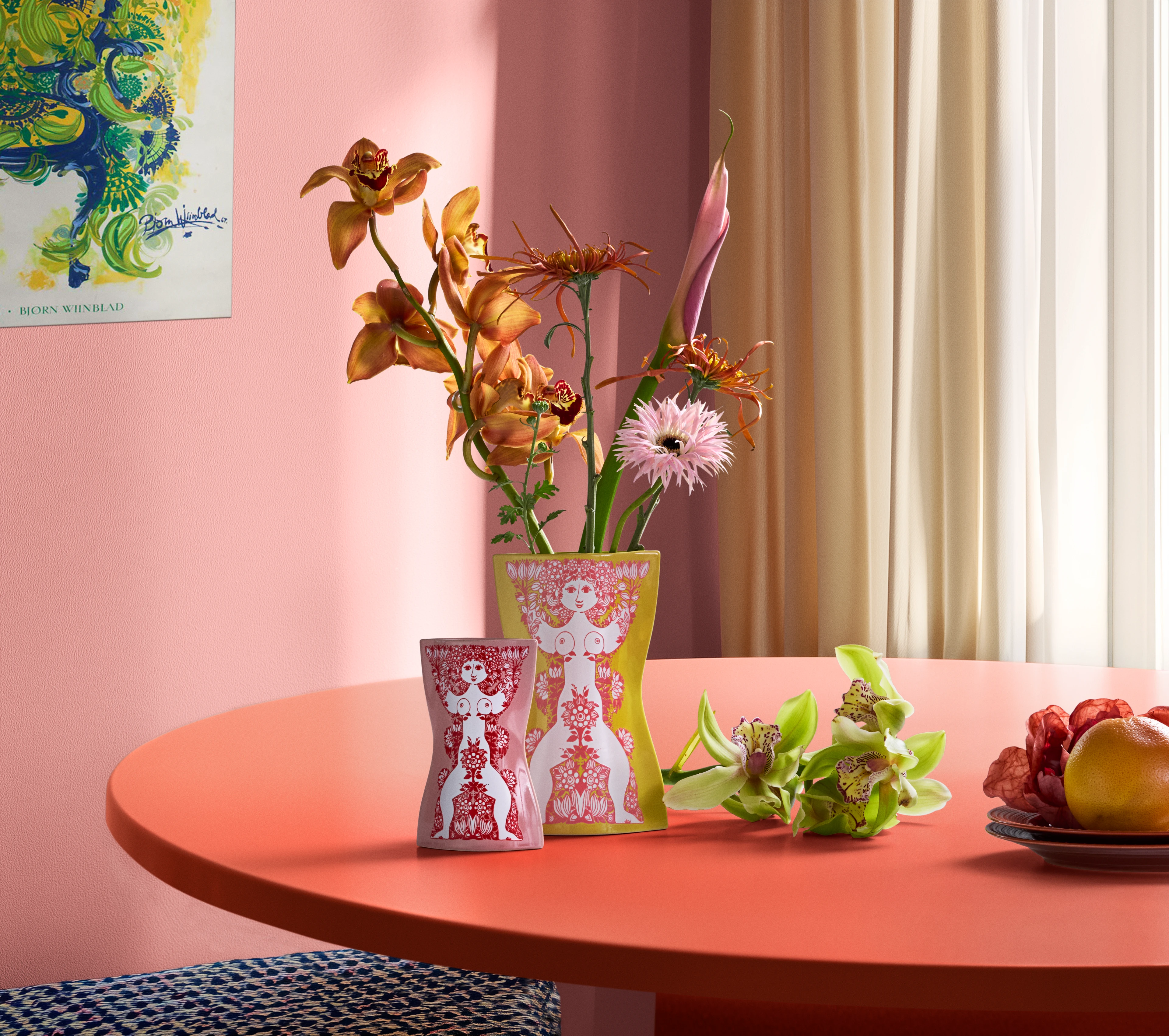 Vase H16.5 cm fra Bjørn Wiinblad i farven Pink/Rød, lavet af Keramik