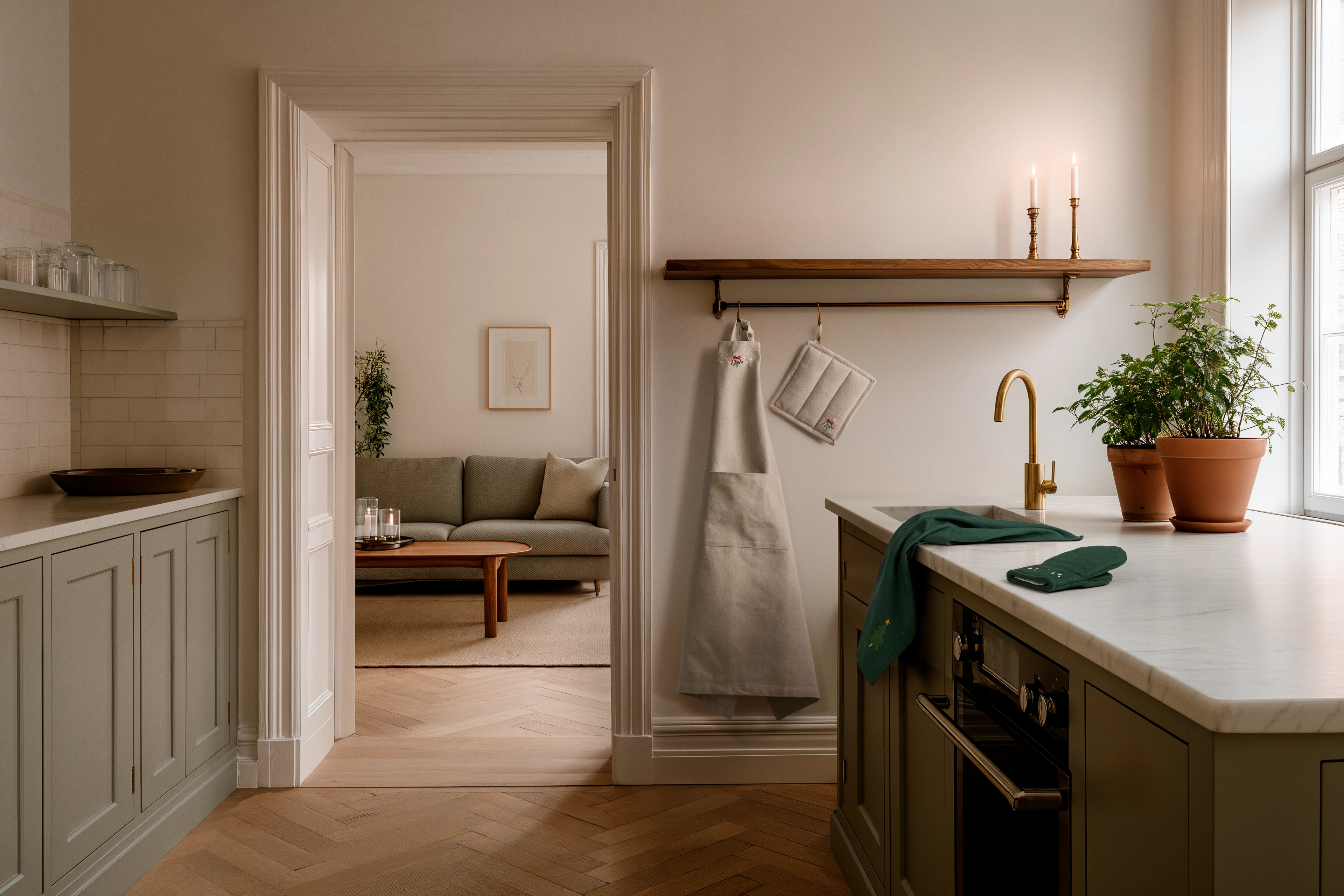 Schürze one size von JUNA in der Farbe Beige, hergestellt aus Baumwollmischung