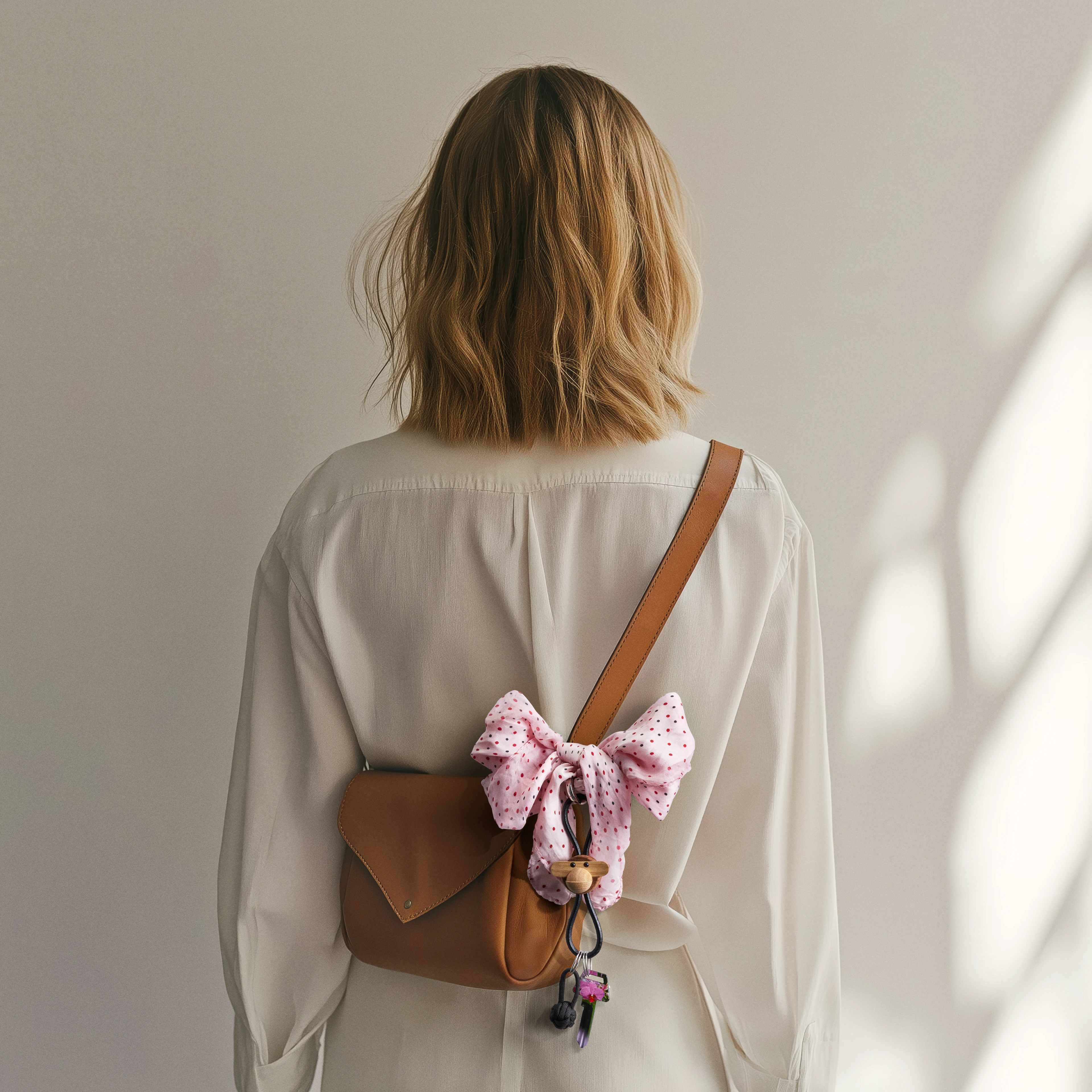 Apa silvertonat metall nyckelring med svart läder från Kay Bojesen i färgen Teak/Limba, tillverkad av Trä