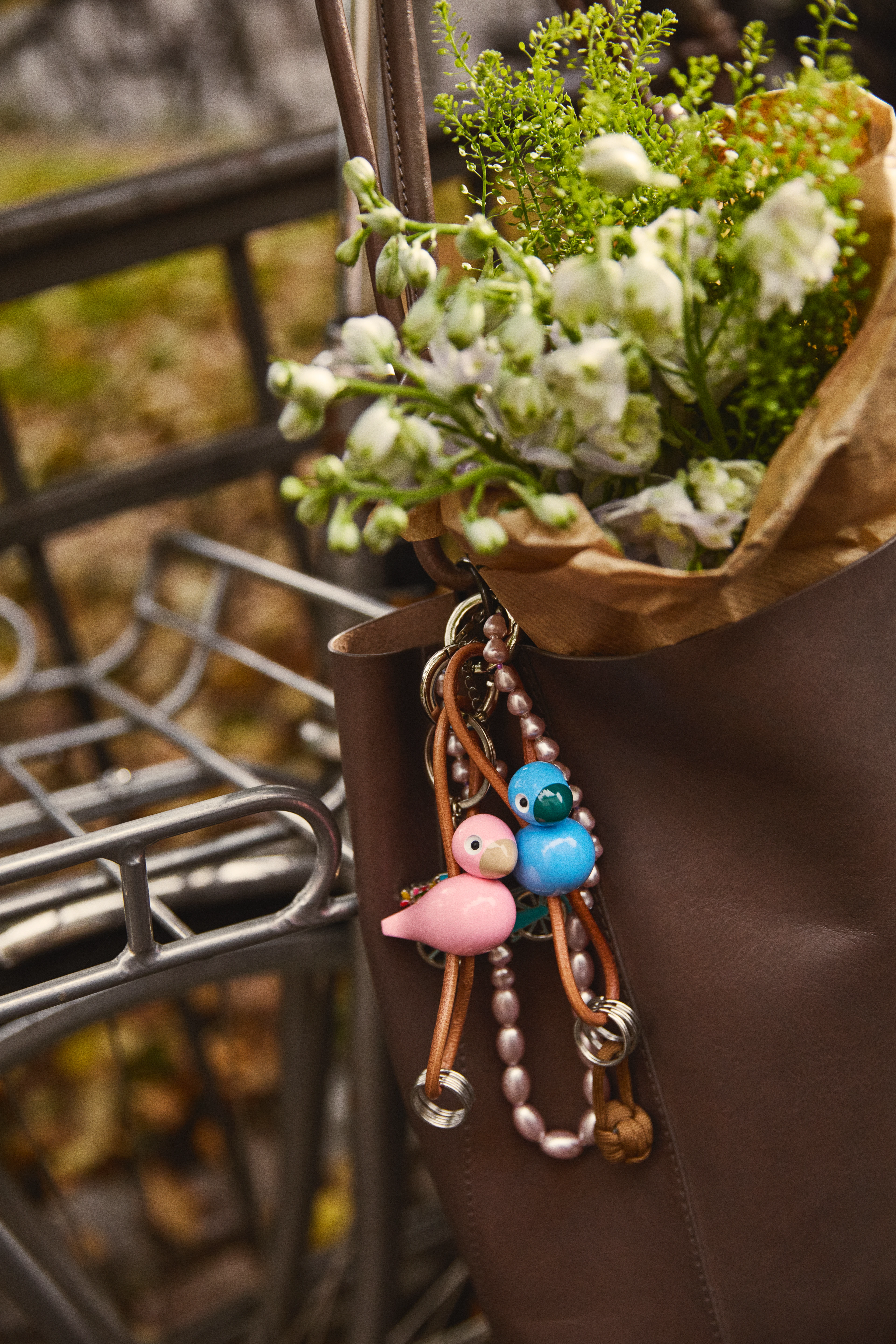 Bird silver metal Keychain with Natural Leather from Kay Bojesen in Blue color, made of Wood