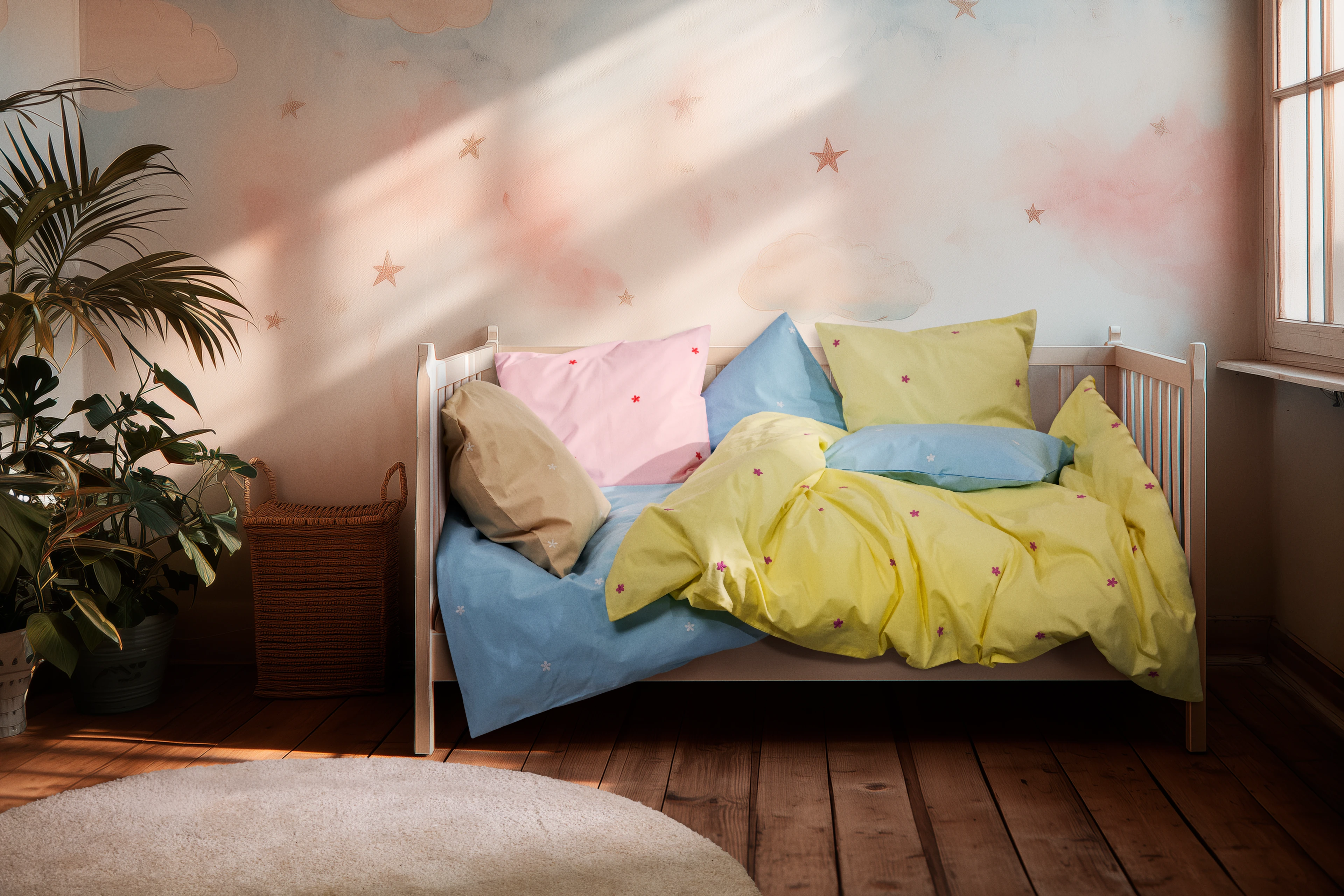 Baby Påslakanset 70x100 cm från JUNA i färgen Gul, tillverkad av Bomull