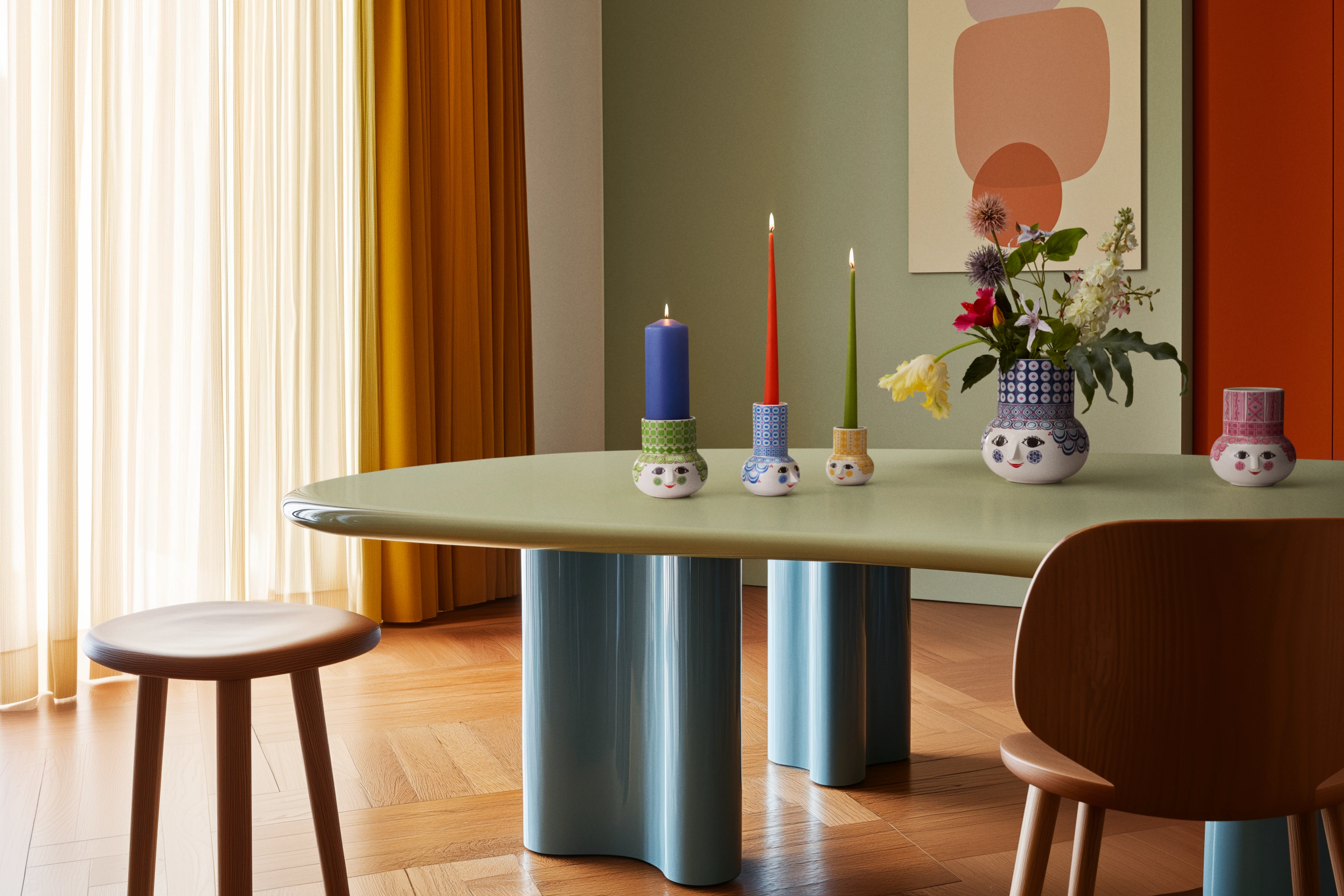 Candle holder H14 cm from Bjørn Wiinblad in Light blue color, made of Ceramics